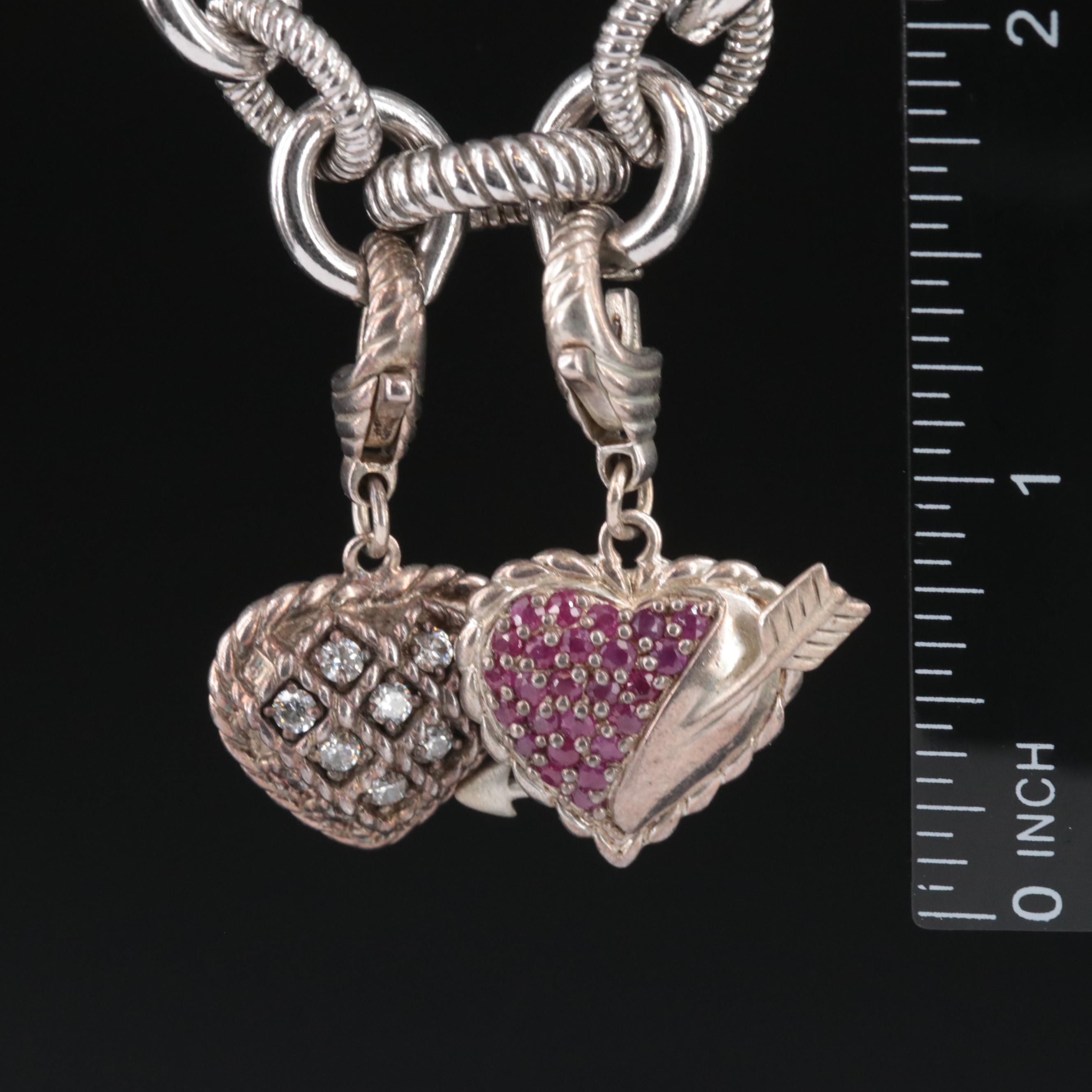 Judith Ripka Sterling Ruby and CZ Heart Pendant Necklace