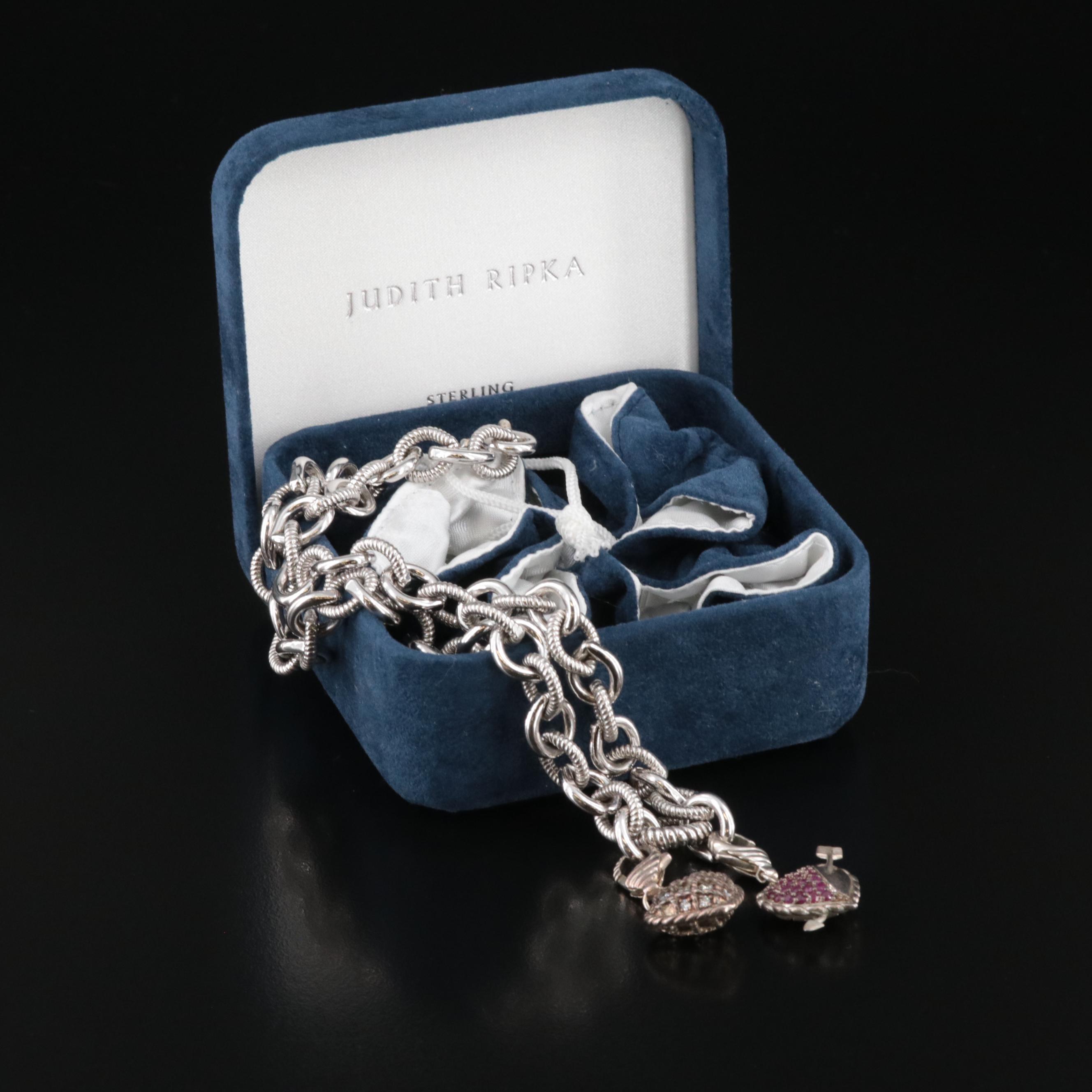 Judith Ripka Sterling Ruby and CZ Heart Pendant Necklace