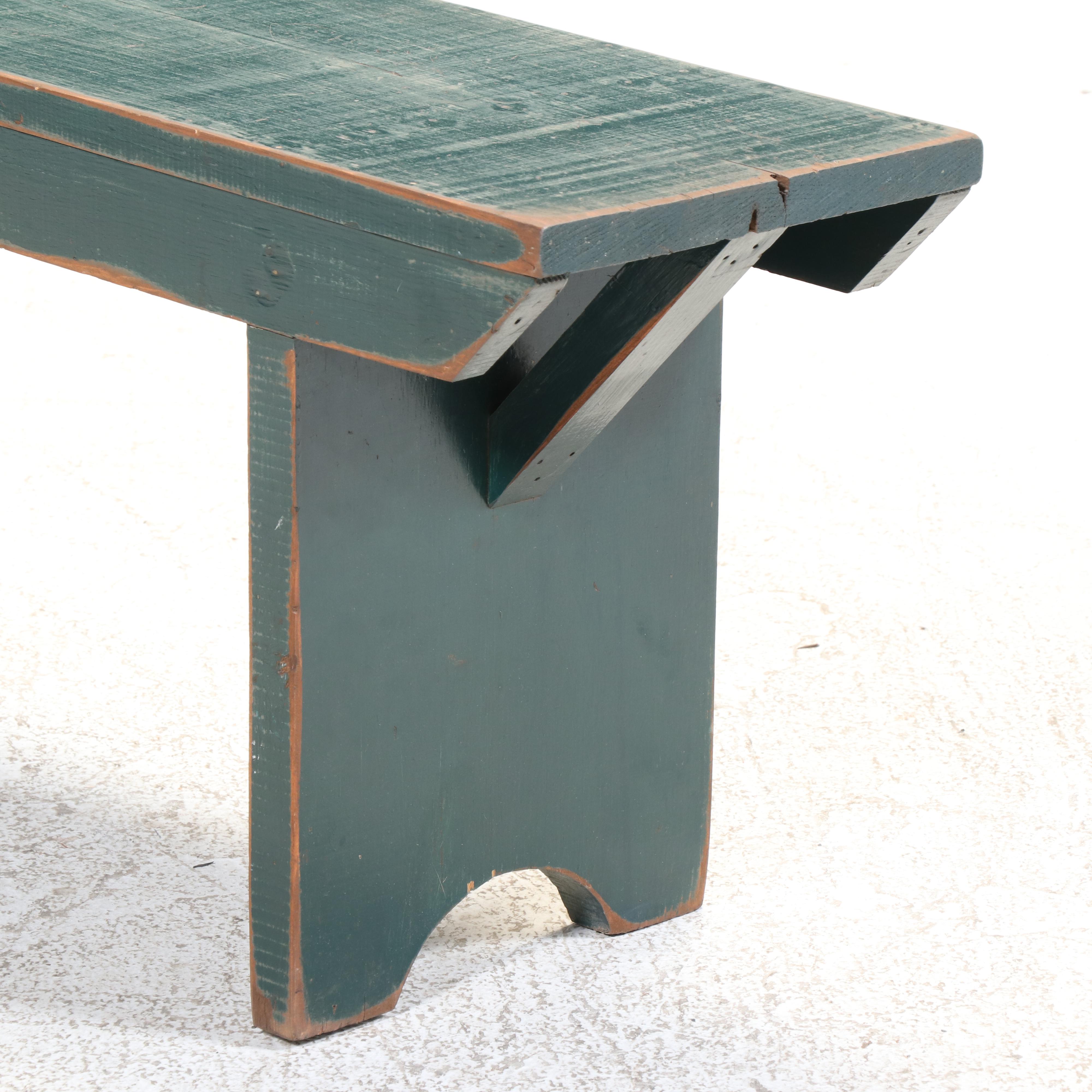 American Primitive Green-Painted Bootjack Bench, Late 20th Century