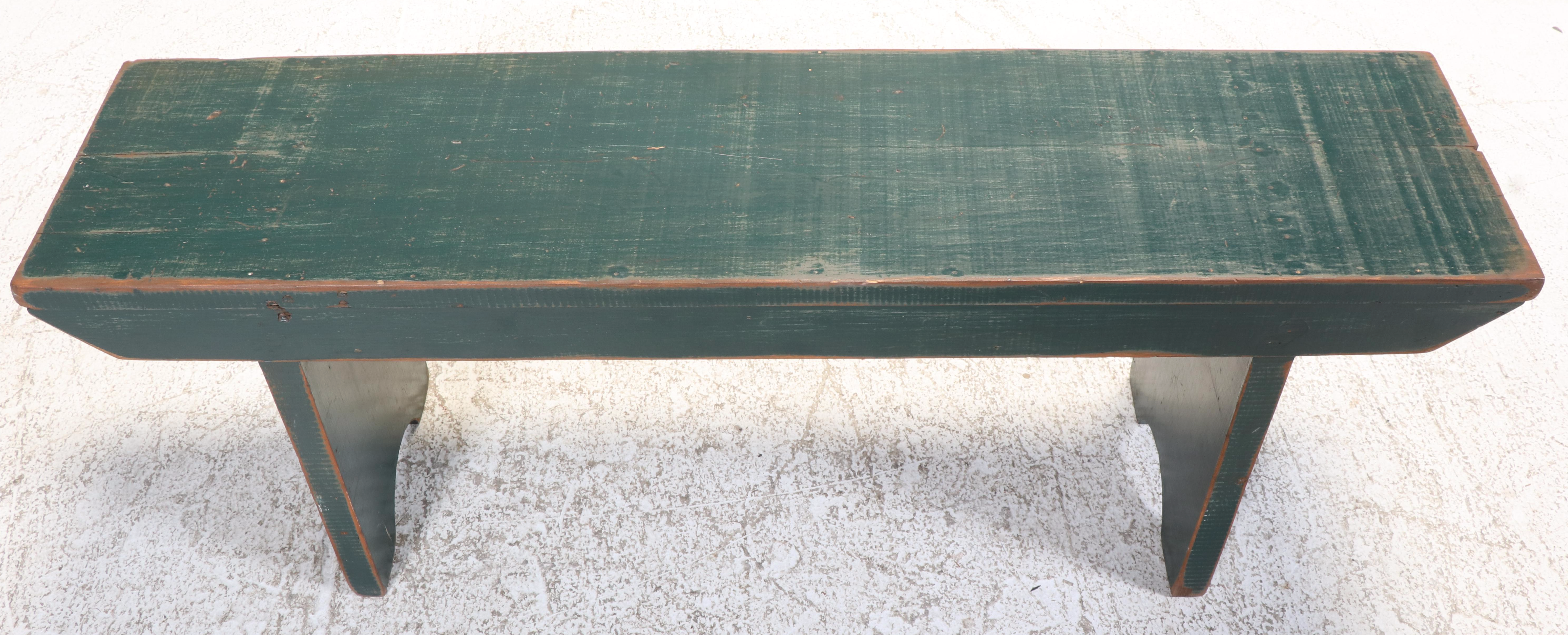 American Primitive Green-Painted Bootjack Bench, Late 20th Century