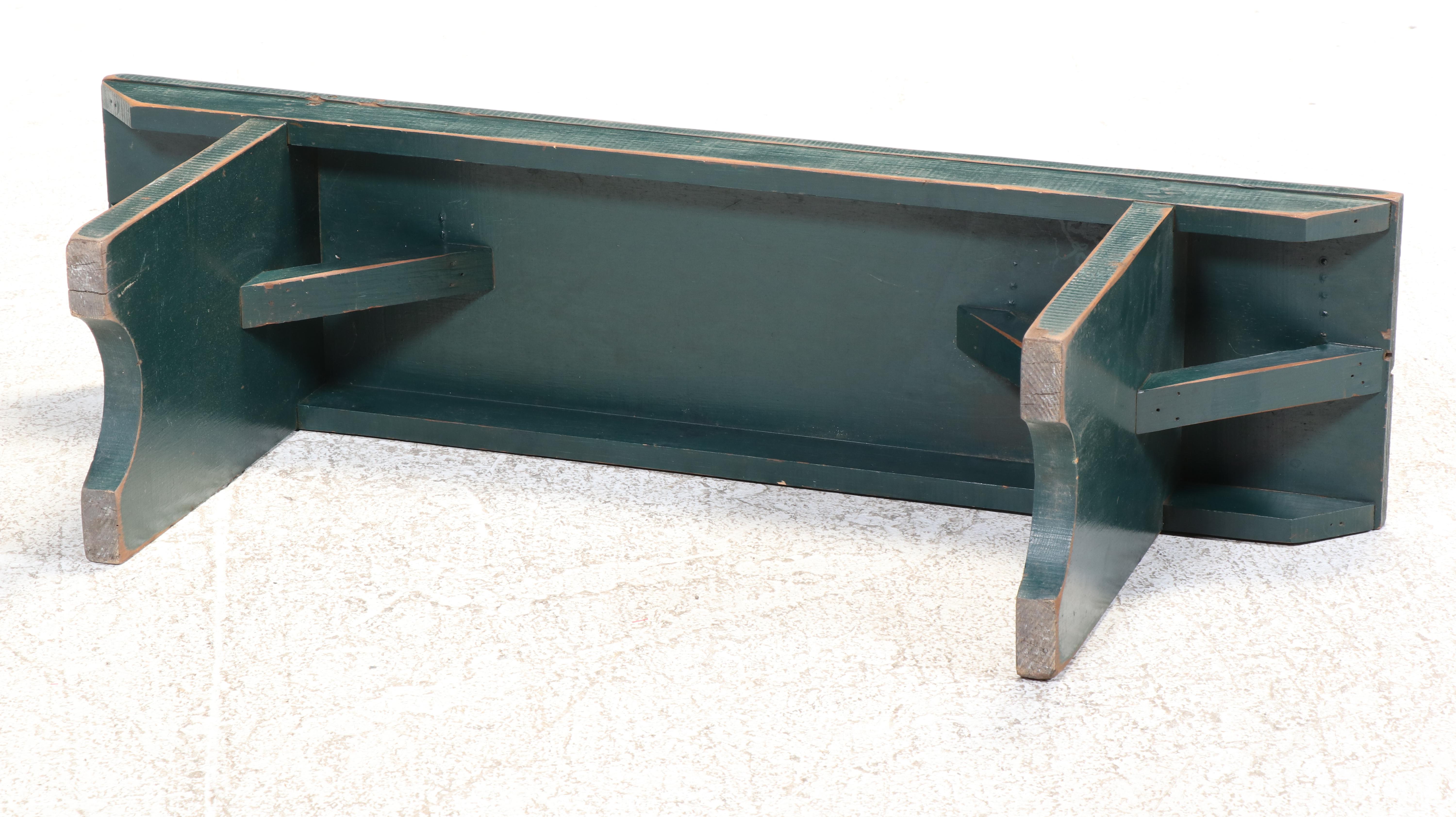 American Primitive Green-Painted Bootjack Bench, Late 20th Century