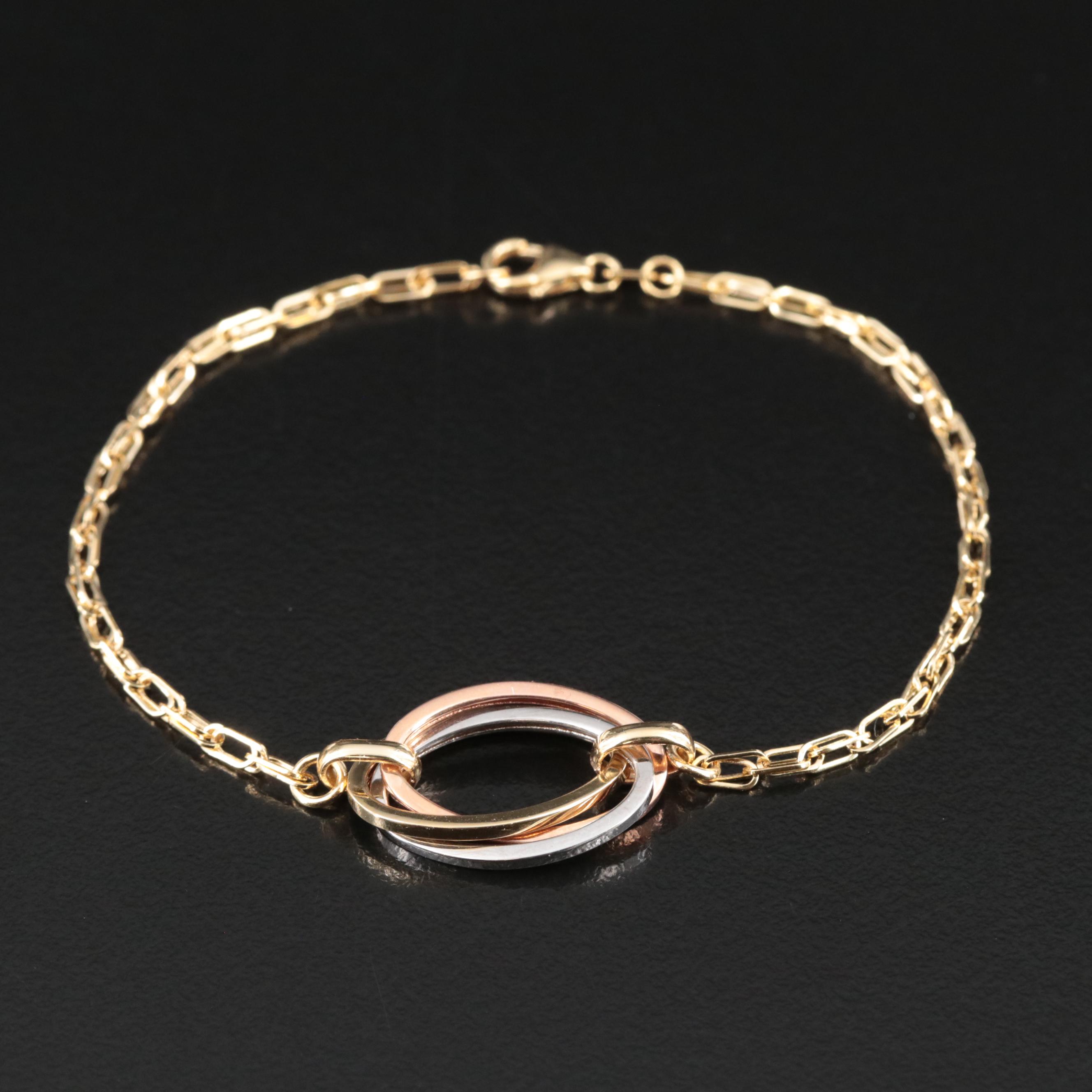 14K Tri-Color Gold Interlocking Bracelet