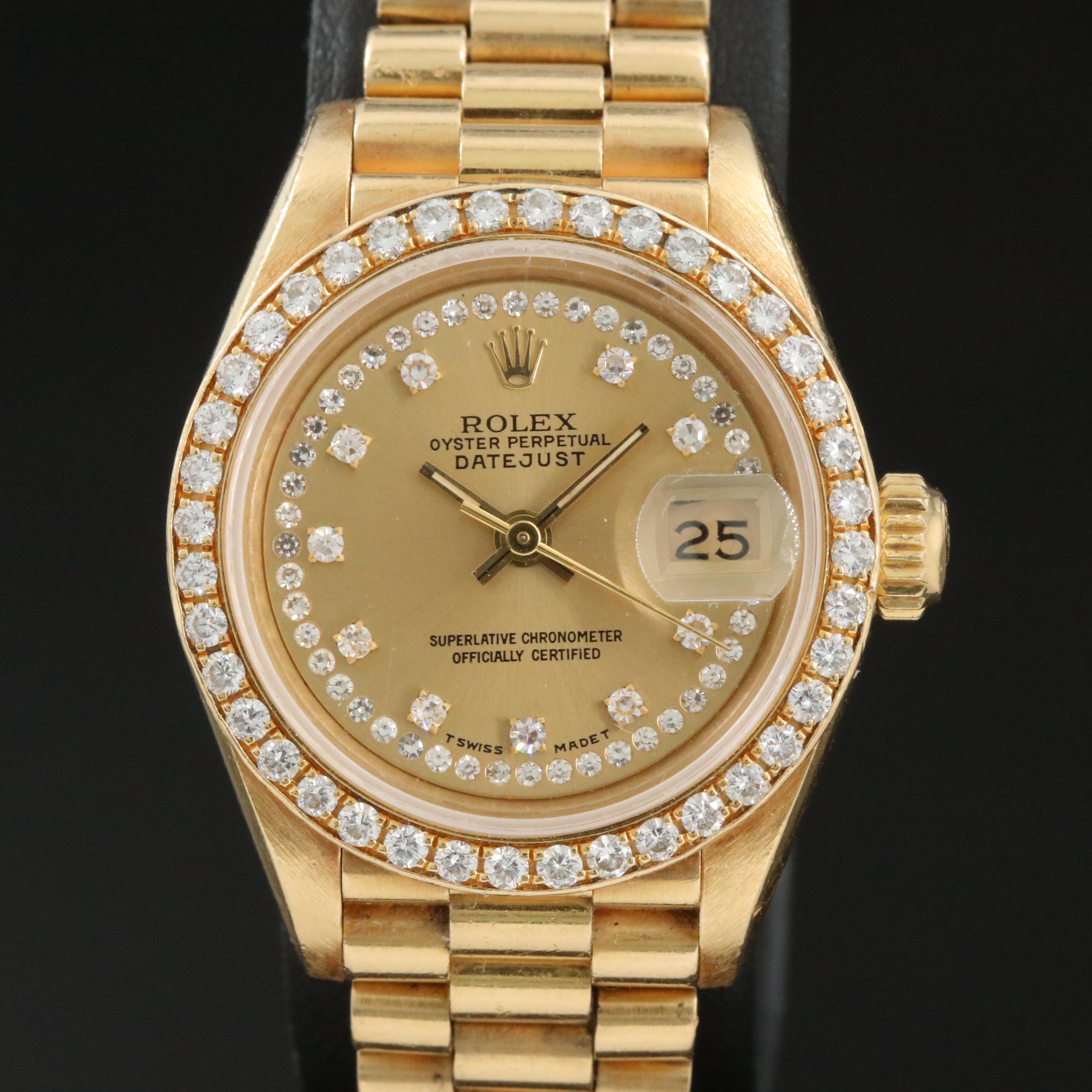 1986 Rolex Custom Diamond Dial and Bezel Datejust Watch