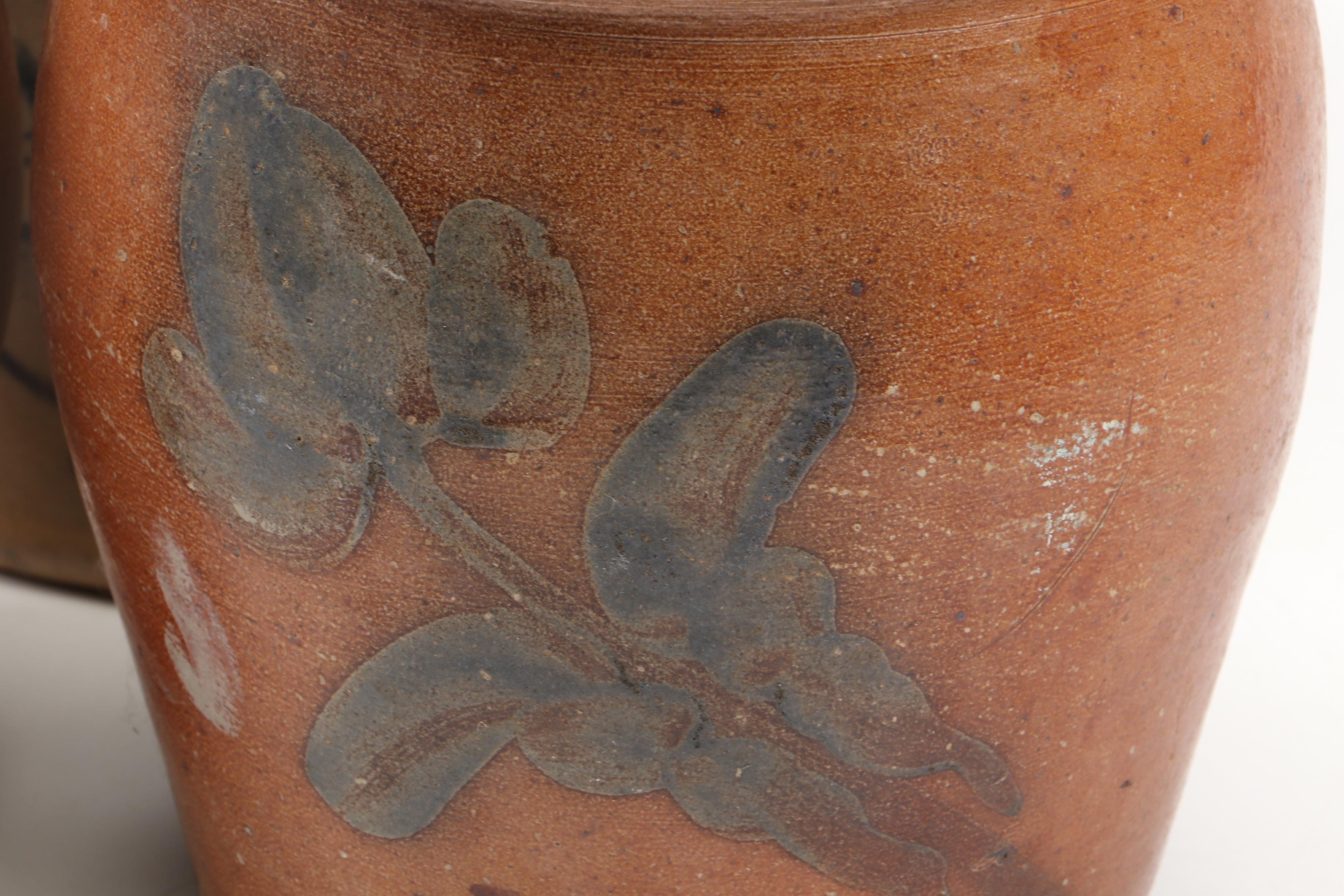 New York and Other Salt Glazed Stoneware Crocks with Freehand Cobalt Designs