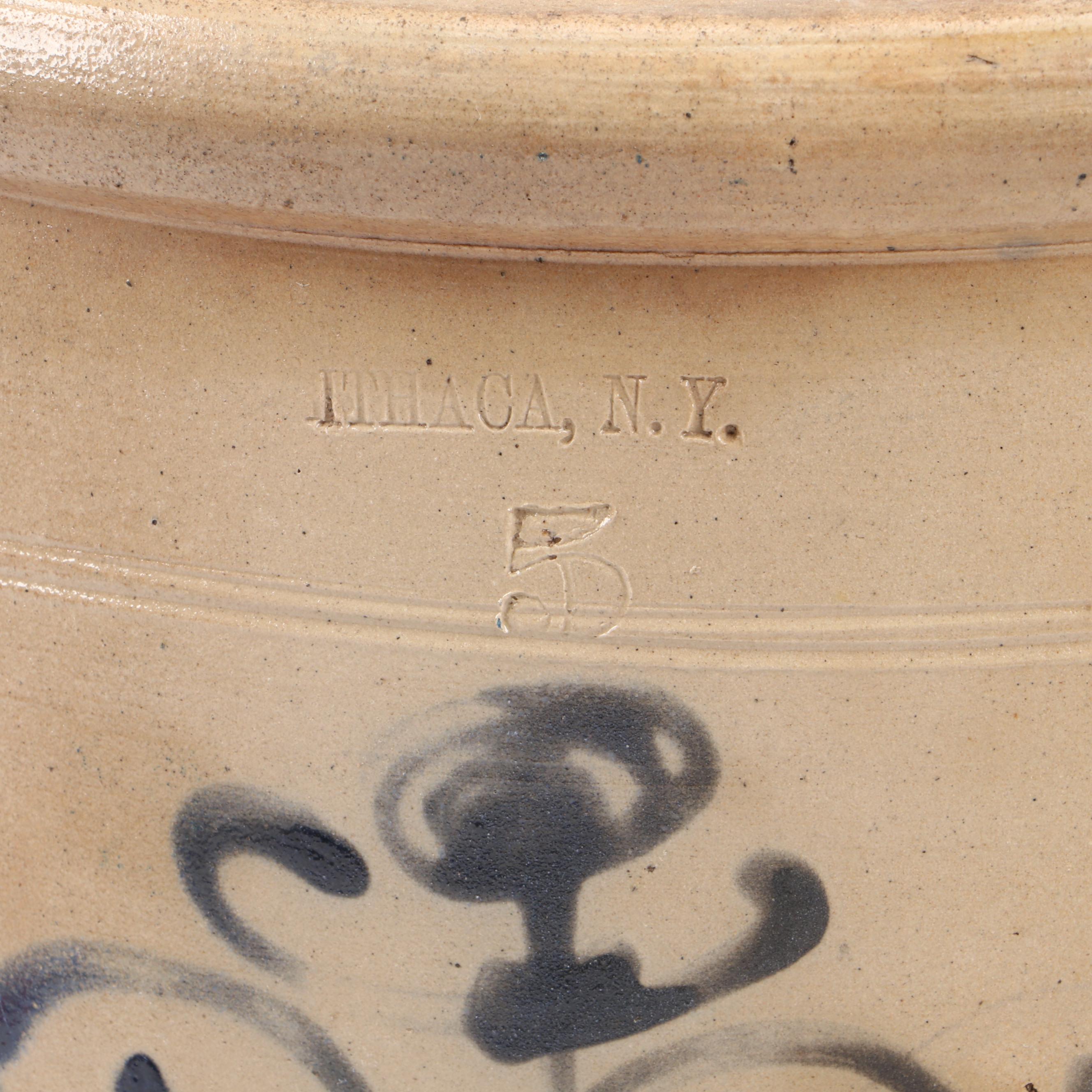 New York and Other Salt Glazed Stoneware Crocks with Freehand Cobalt Designs