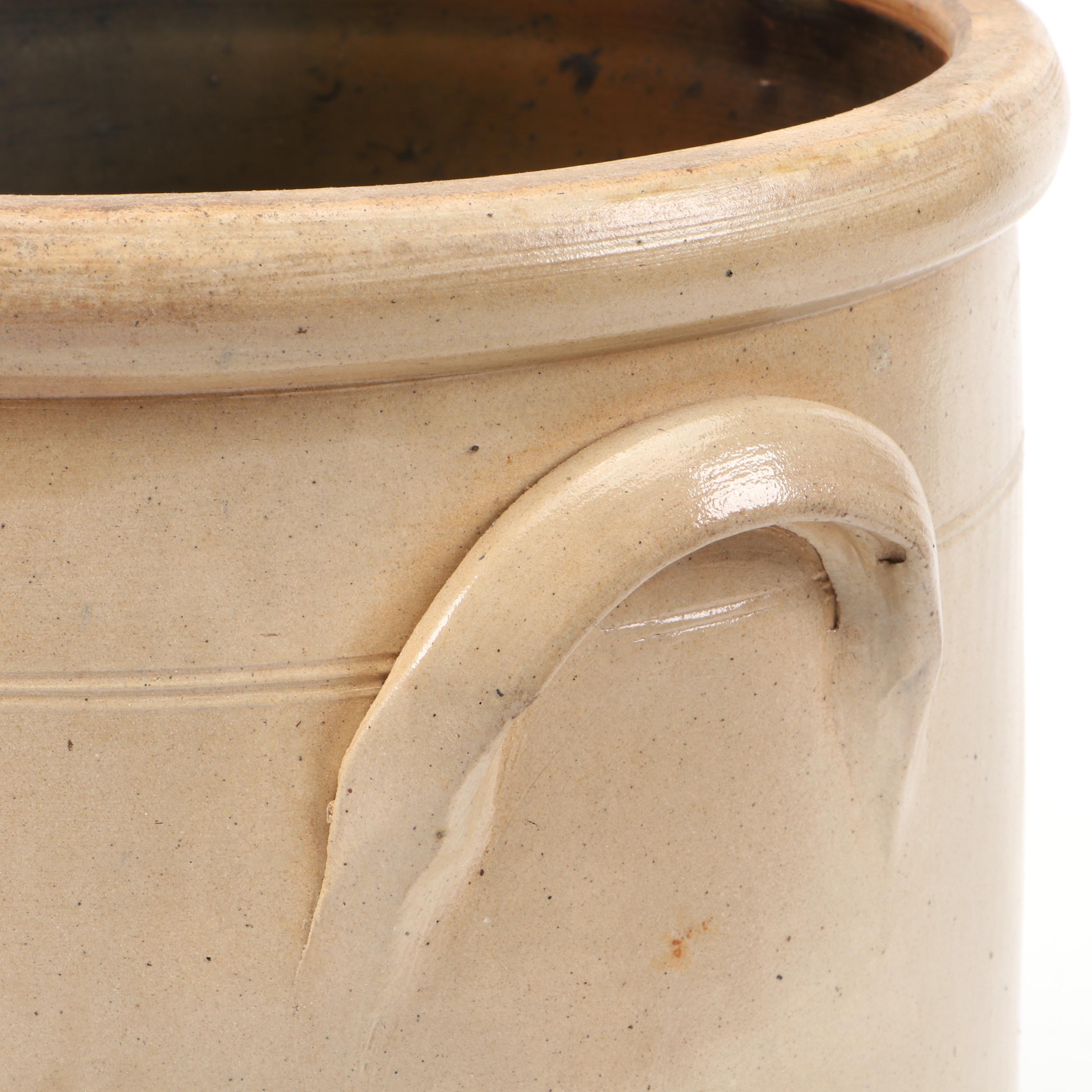 New York and Other Salt Glazed Stoneware Crocks with Freehand Cobalt Designs