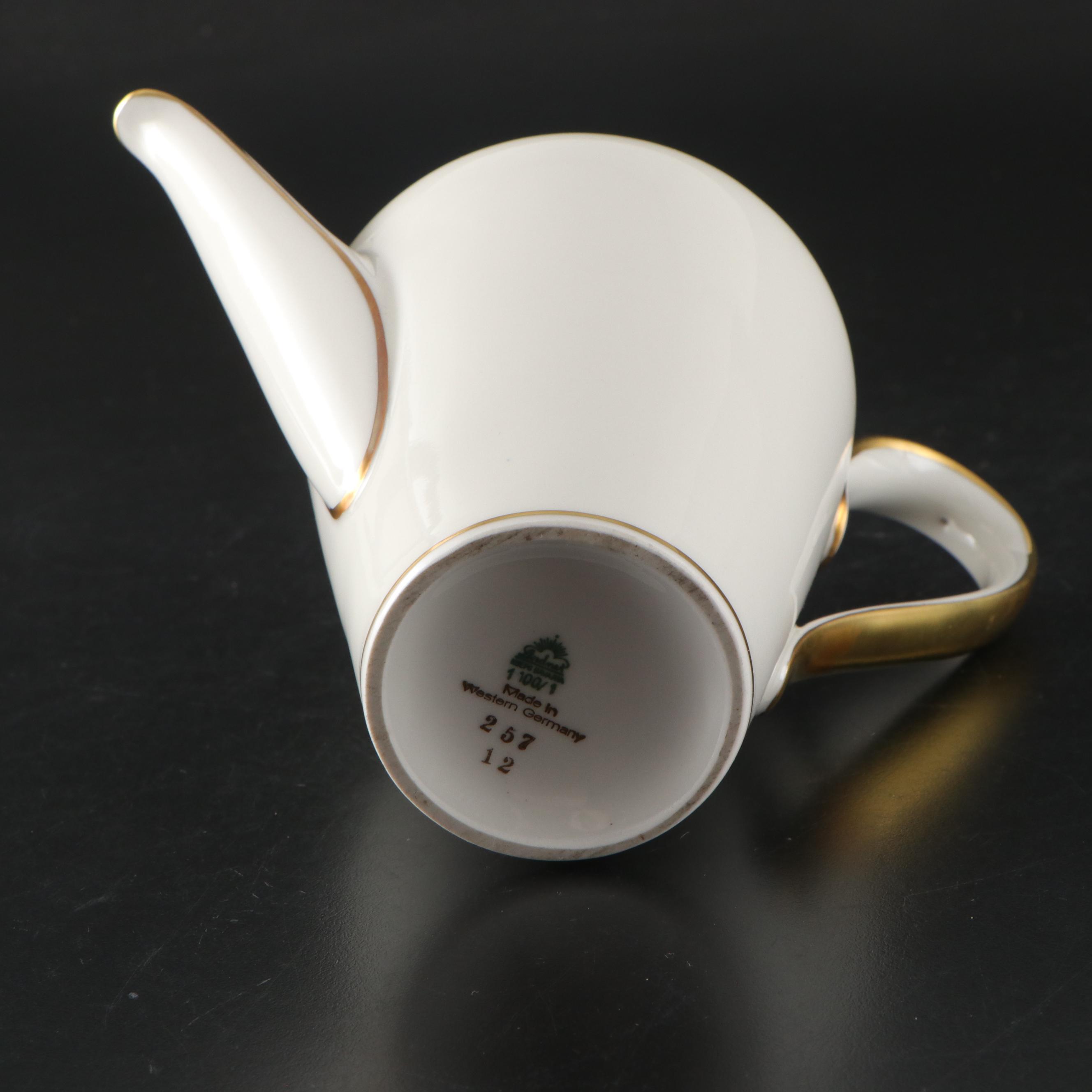 Lindnet Art Deco Style White and Gilt Rimmed Porcelain Tea Set