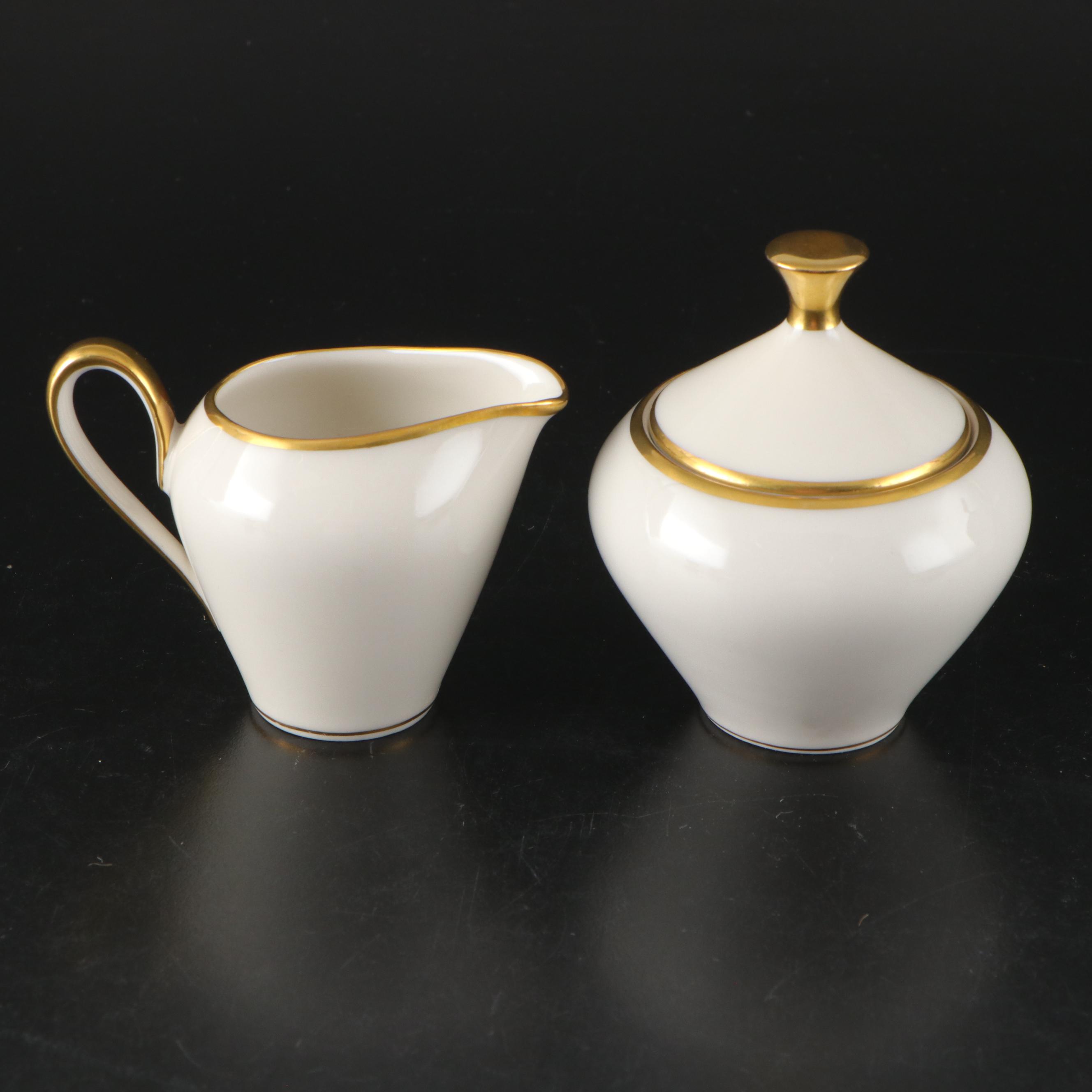 Lindnet Art Deco Style White and Gilt Rimmed Porcelain Tea Set