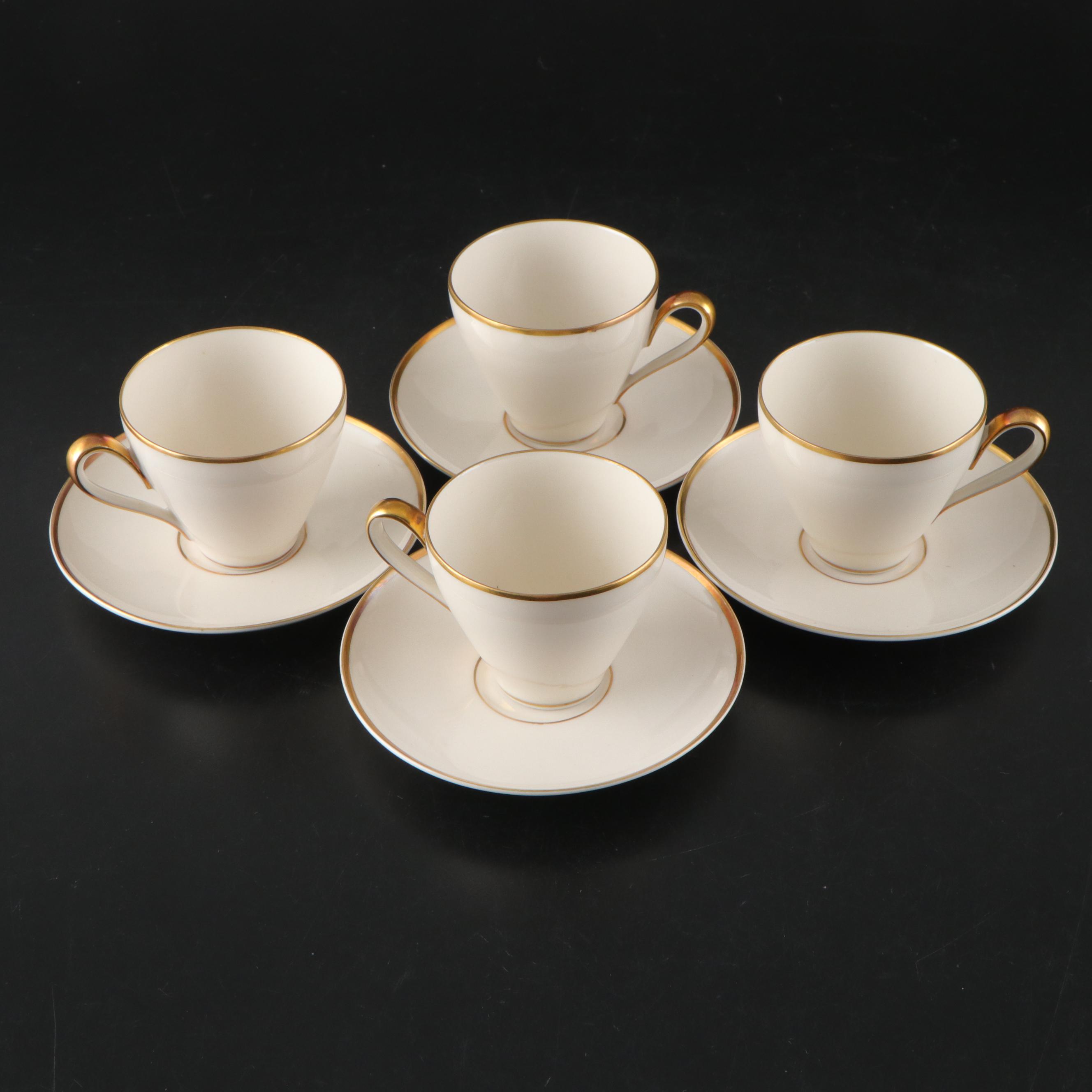 Lindnet Art Deco Style White and Gilt Rimmed Porcelain Tea Set