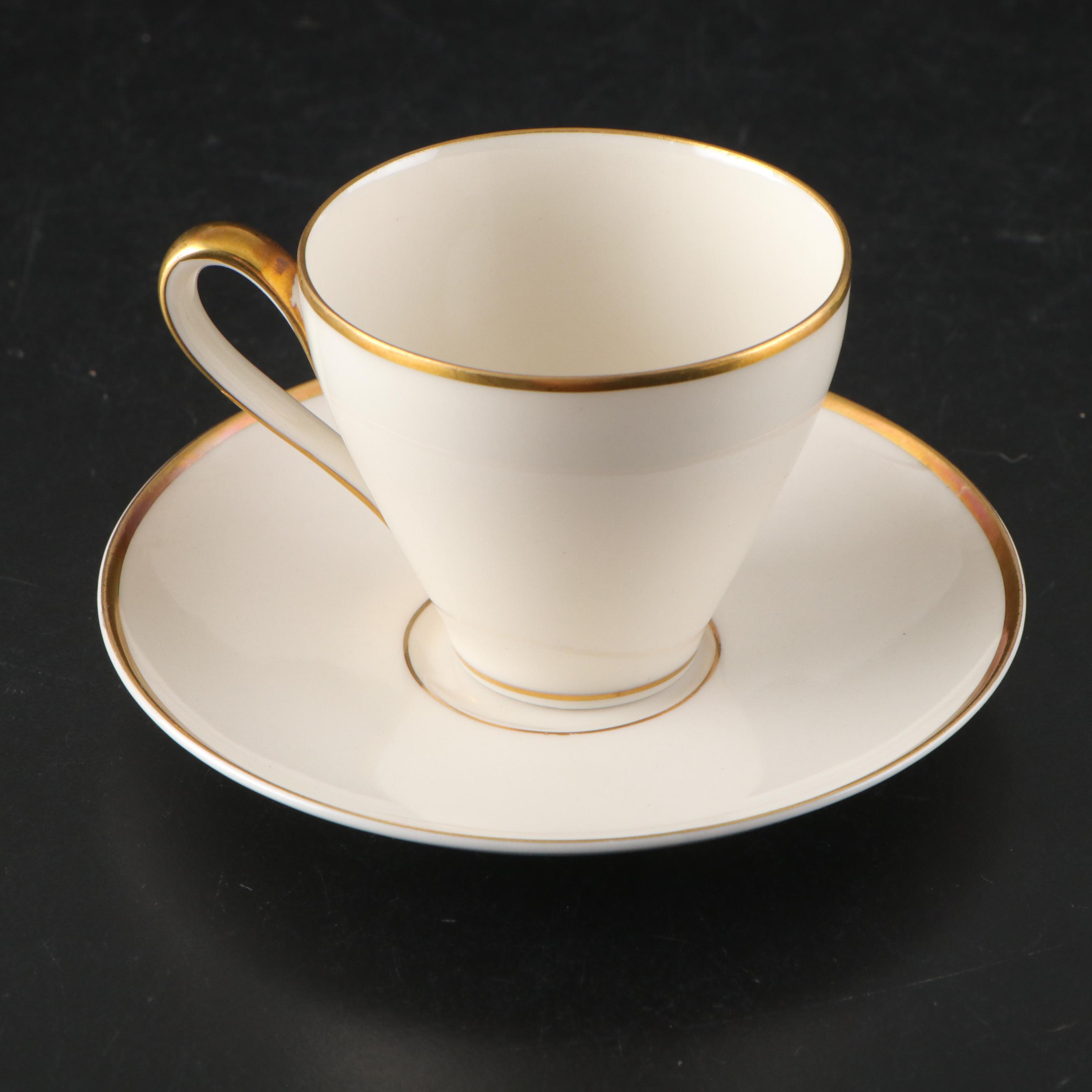 Lindnet Art Deco Style White and Gilt Rimmed Porcelain Tea Set