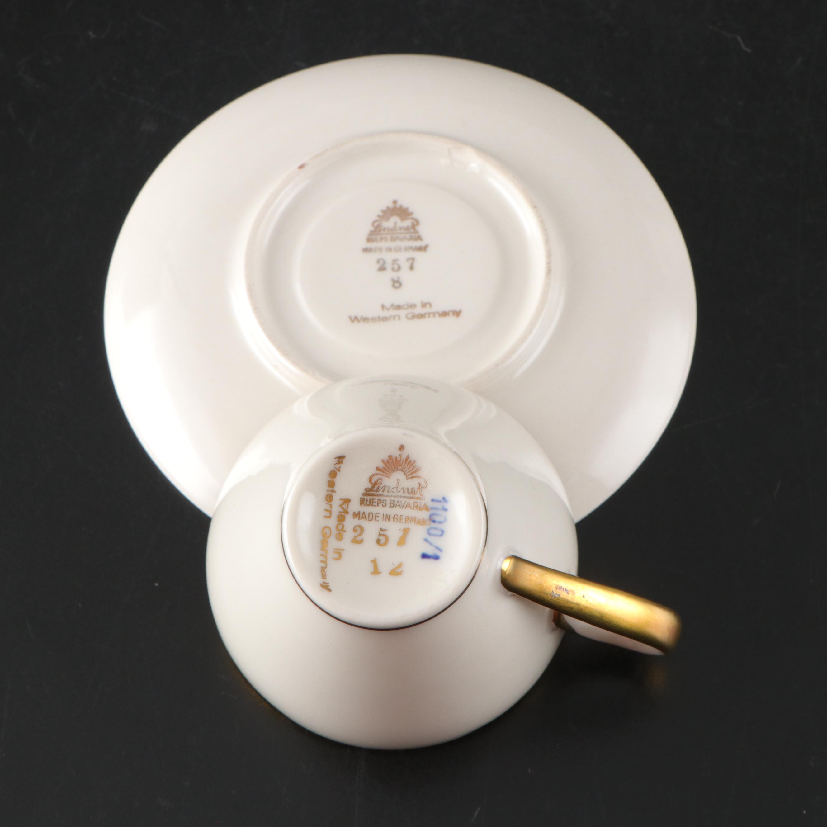 Lindnet Art Deco Style White and Gilt Rimmed Porcelain Tea Set