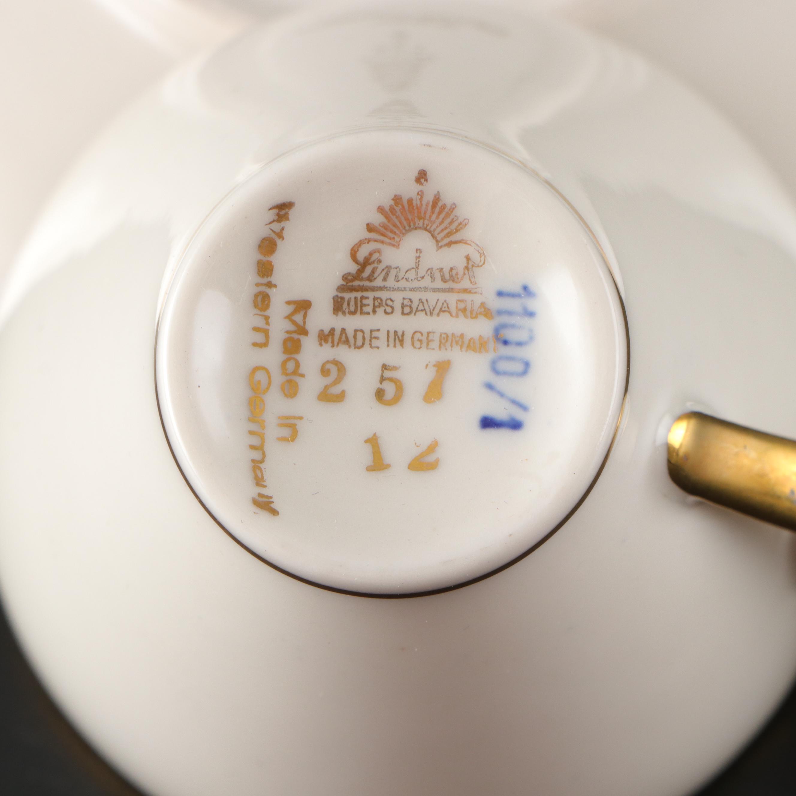 Lindnet Art Deco Style White and Gilt Rimmed Porcelain Tea Set