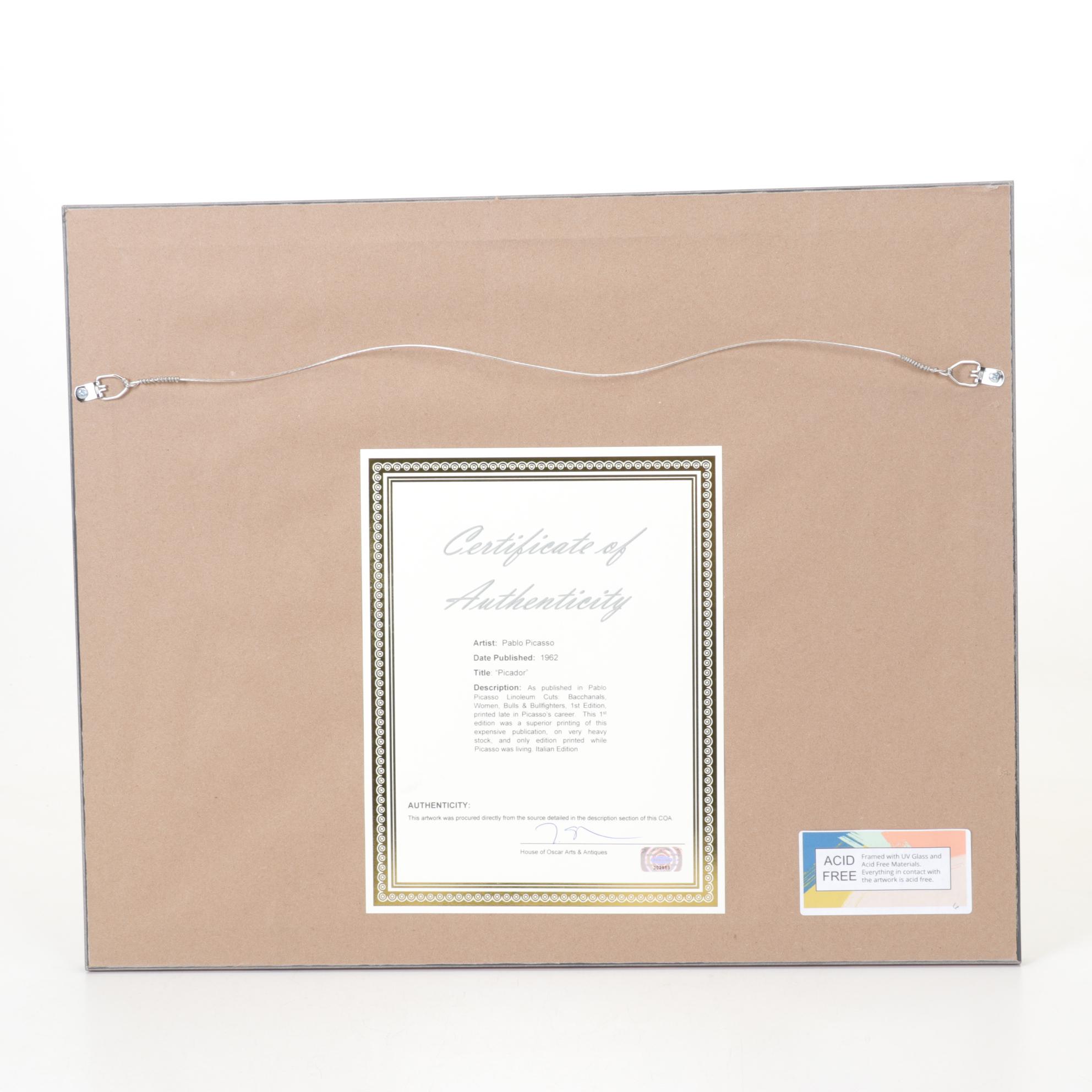 Pablo Picasso Linocut "The Picador," 1962