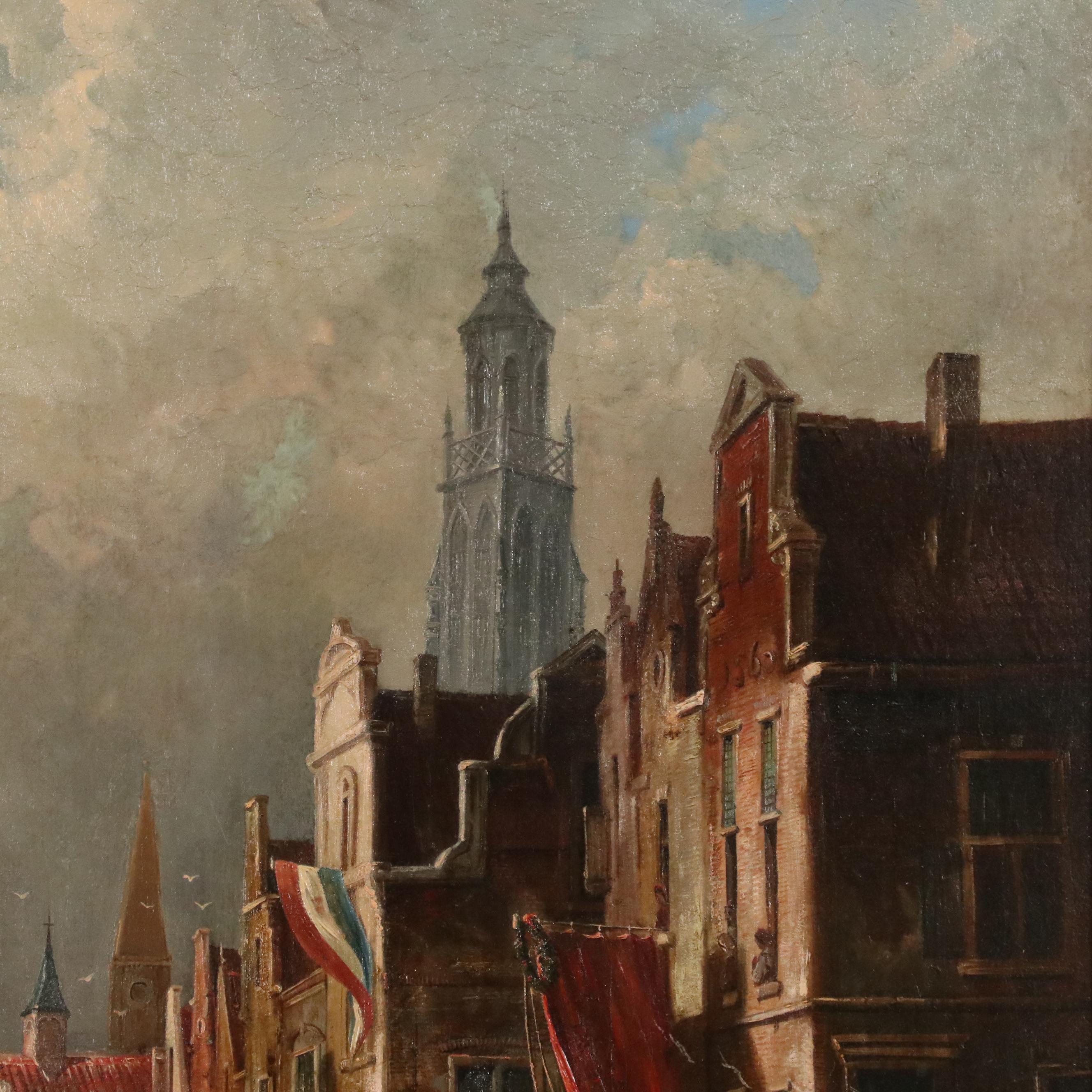 Jan Hermann Barend Koekkoek City Scene Oil Painting "Entering Holland"