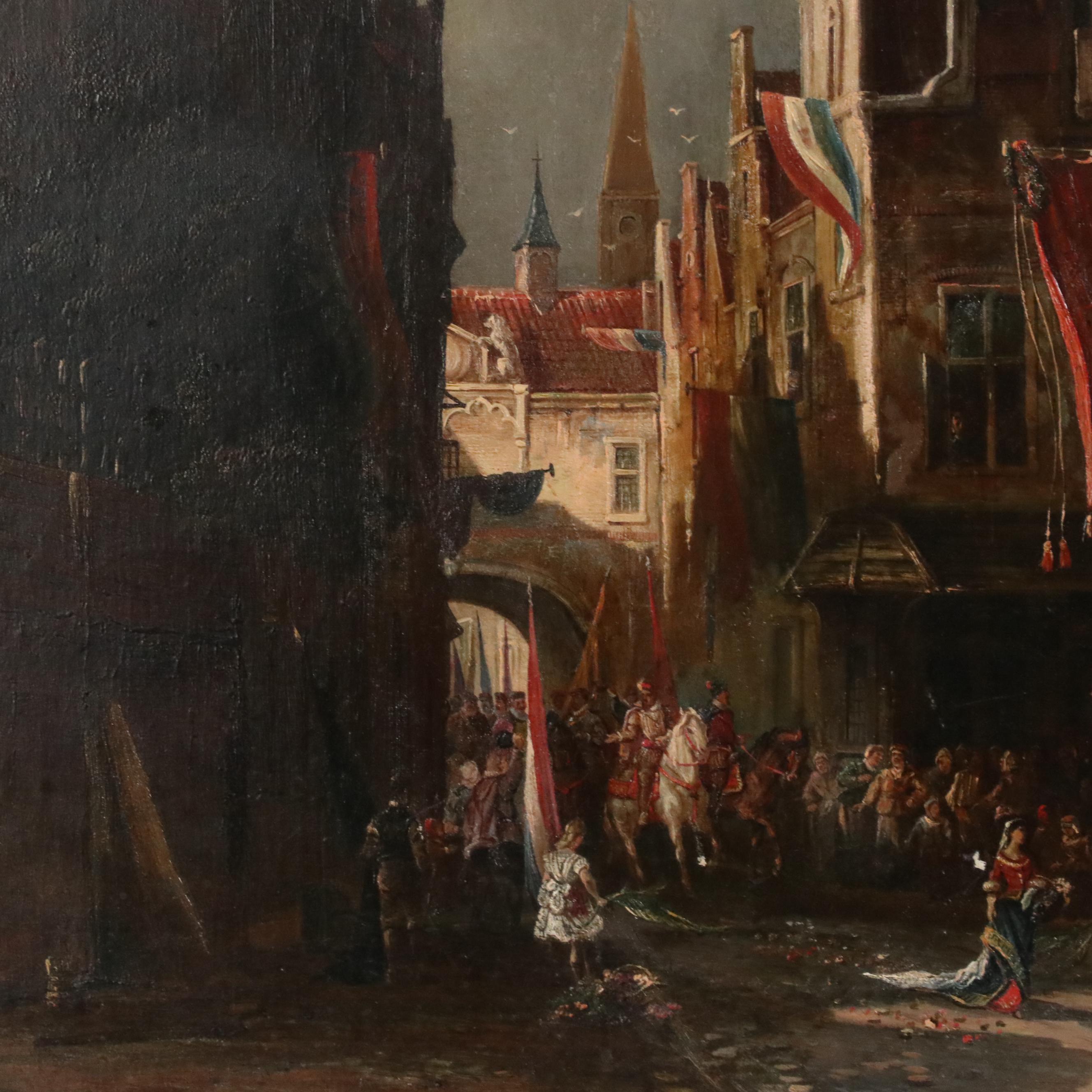 Jan Hermann Barend Koekkoek City Scene Oil Painting "Entering Holland"