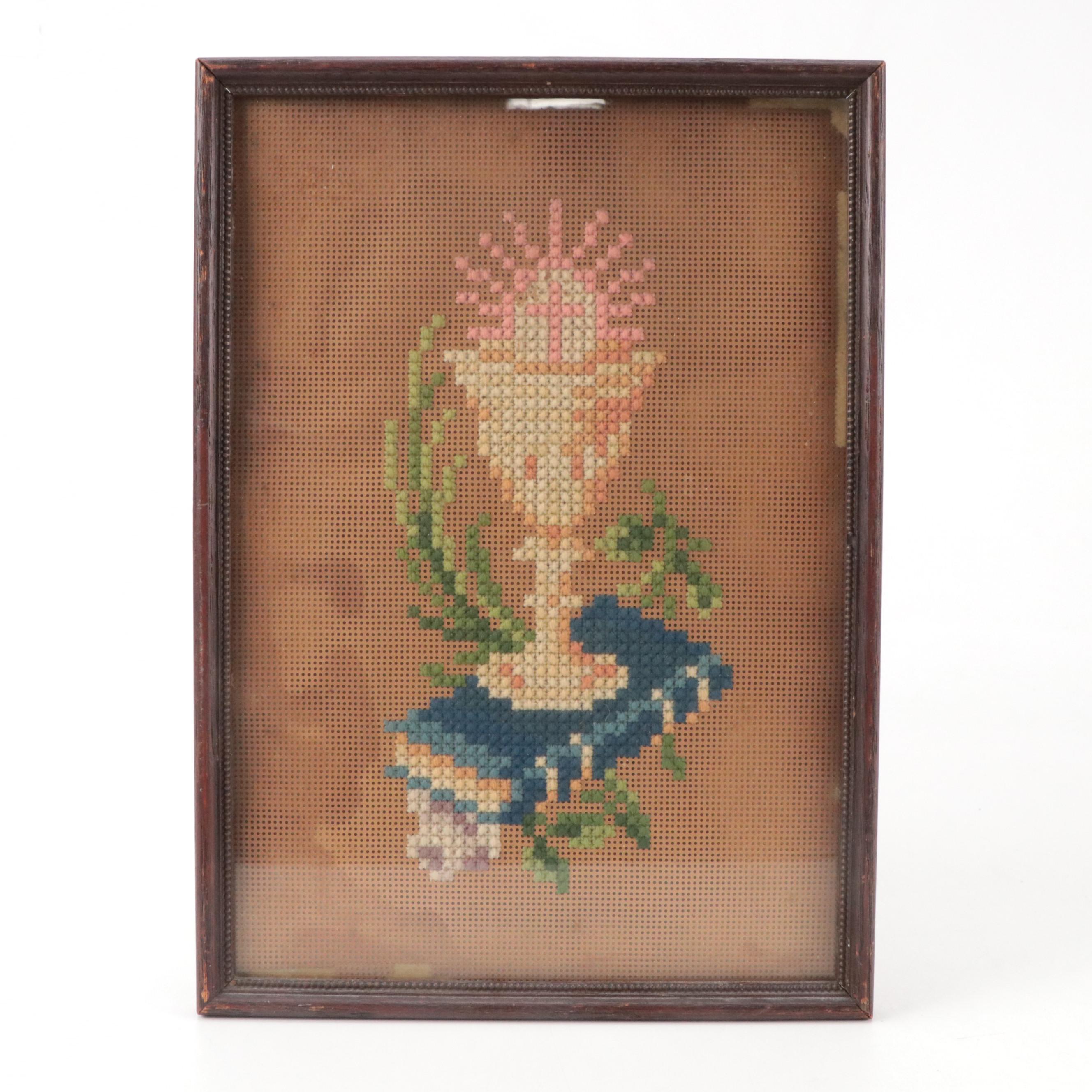 Victorian Perforated Paper Embroidery With Cross-Stitch Sampler, 1890