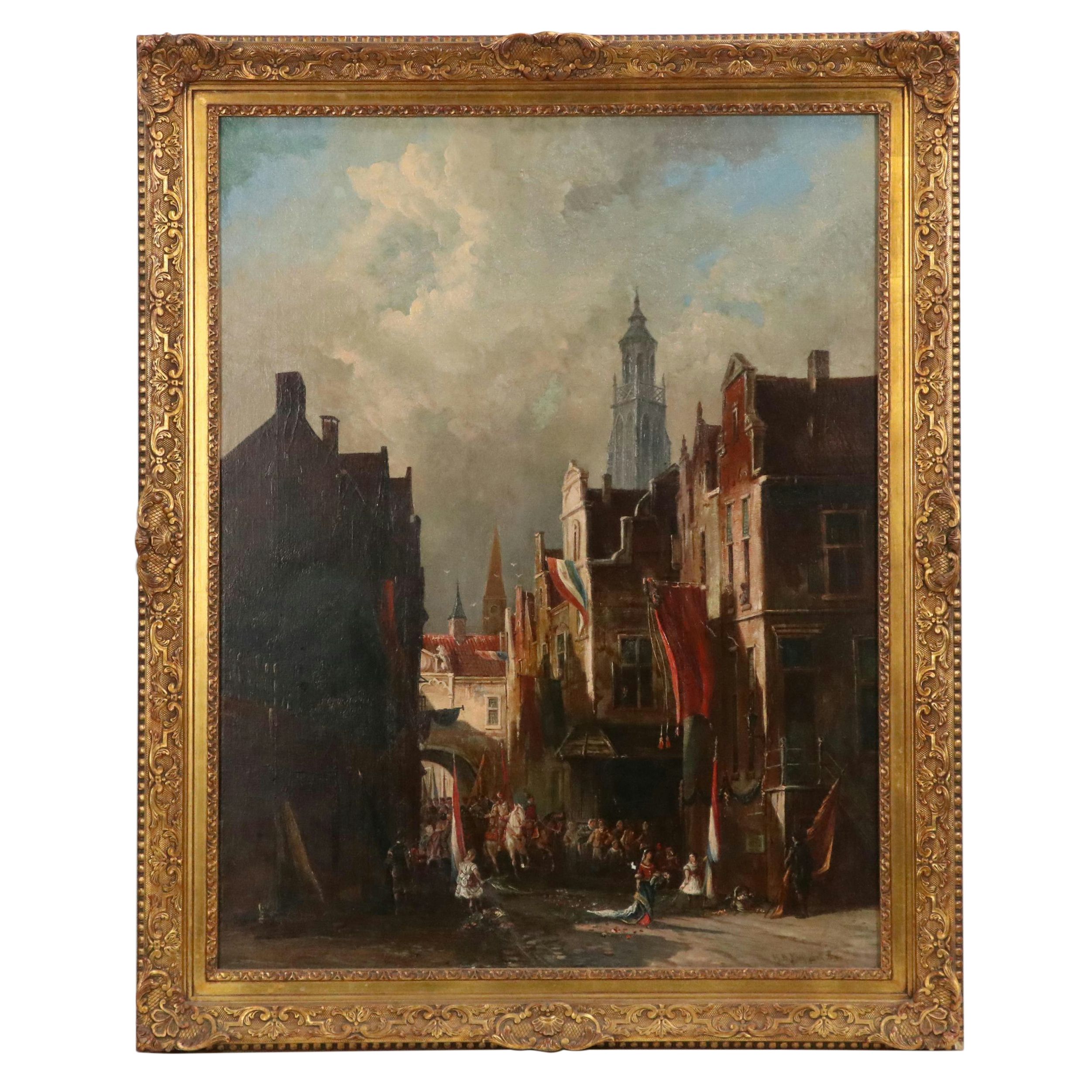 Jan Hermann Barend Koekkoek City Scene Oil Painting "Entering Holland"