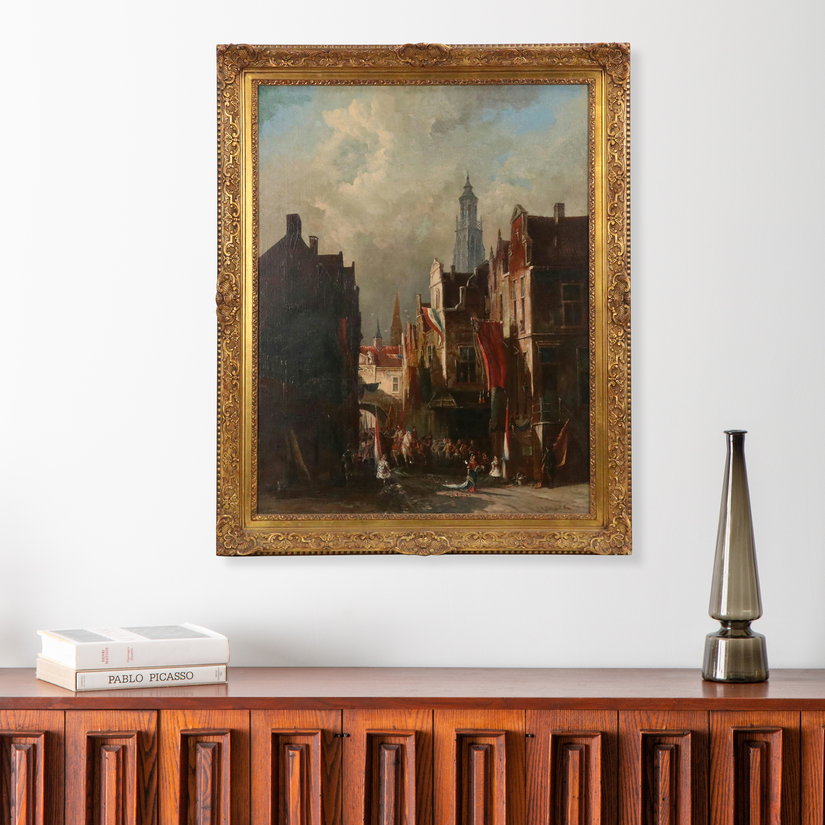 Jan Hermann Barend Koekkoek City Scene Oil Painting "Entering Holland"