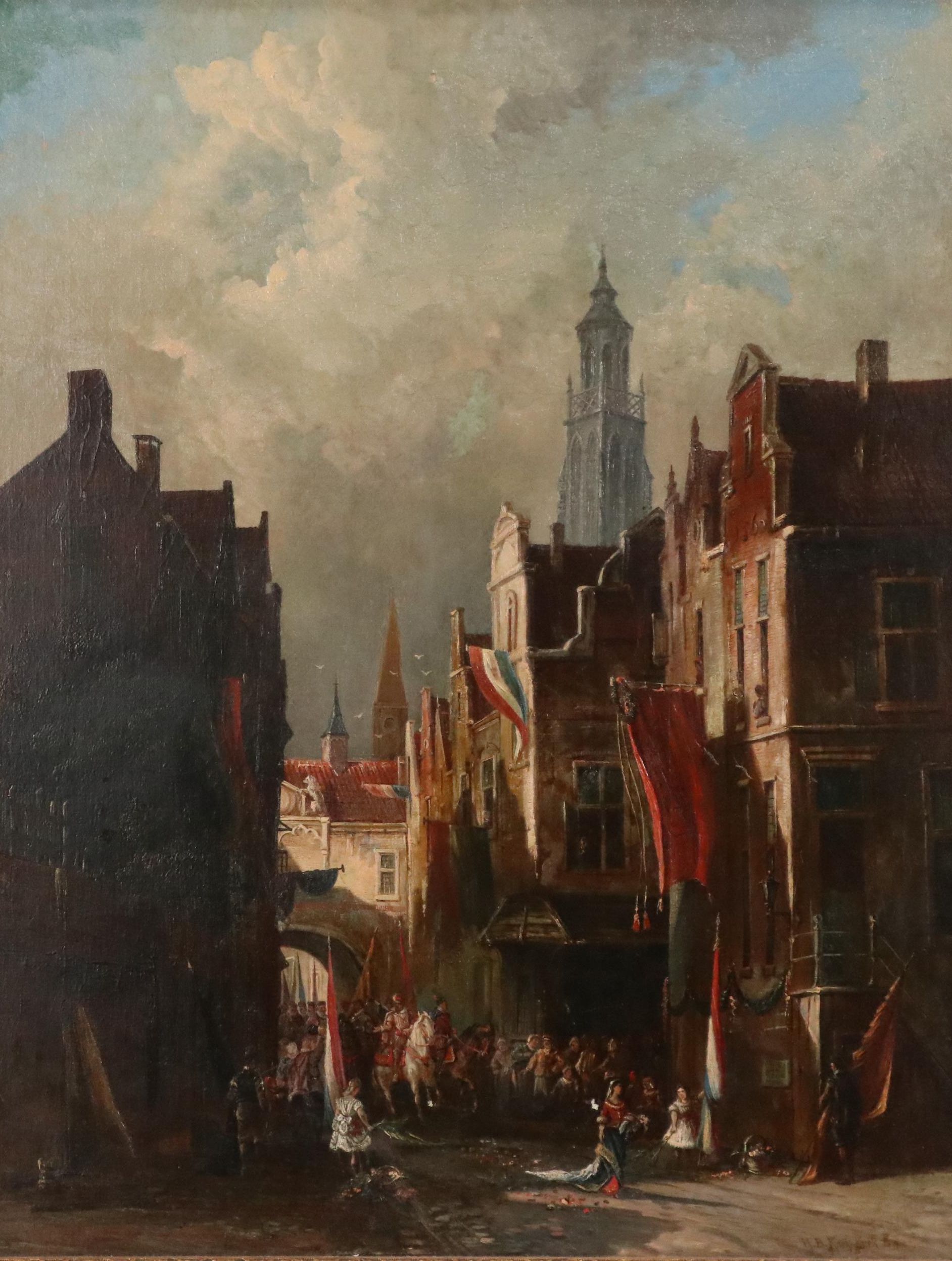 Jan Hermann Barend Koekkoek City Scene Oil Painting "Entering Holland"
