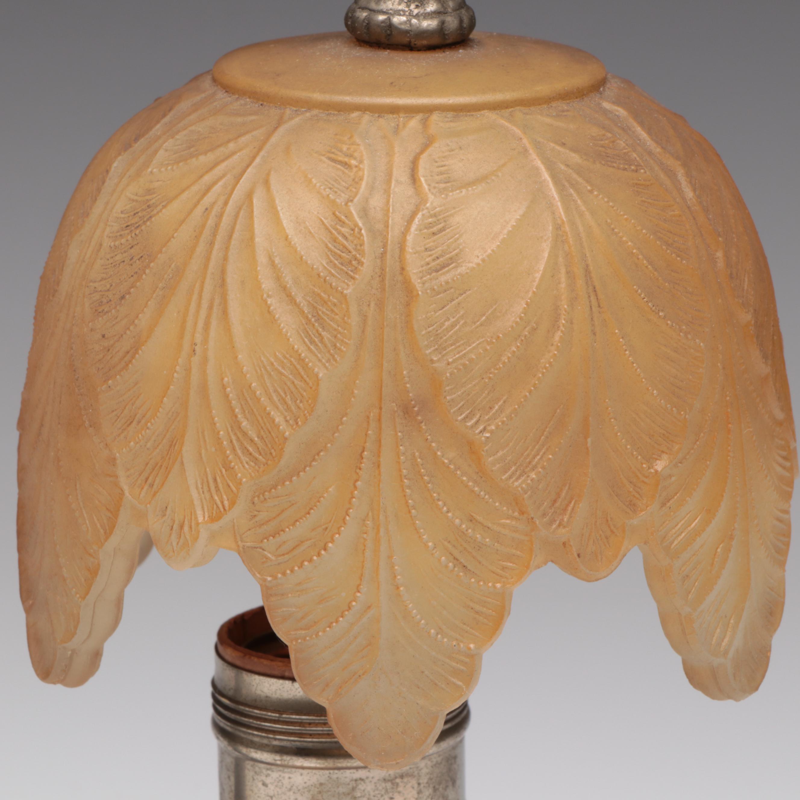 Roseville Pottery "Iris" Double Handle Centerpiece & Pressed Glass Accent Lamp