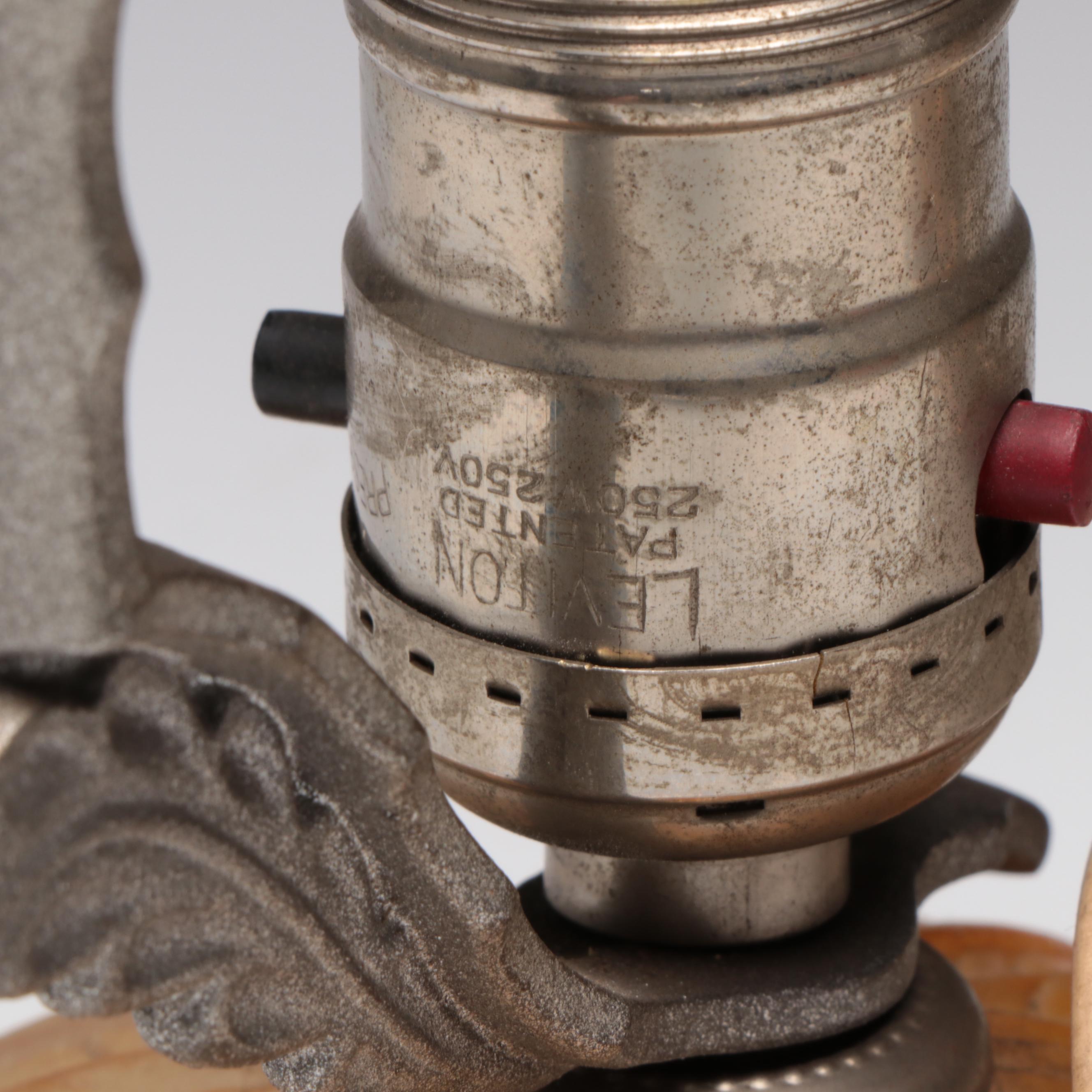 Roseville Pottery "Iris" Double Handle Centerpiece & Pressed Glass Accent Lamp