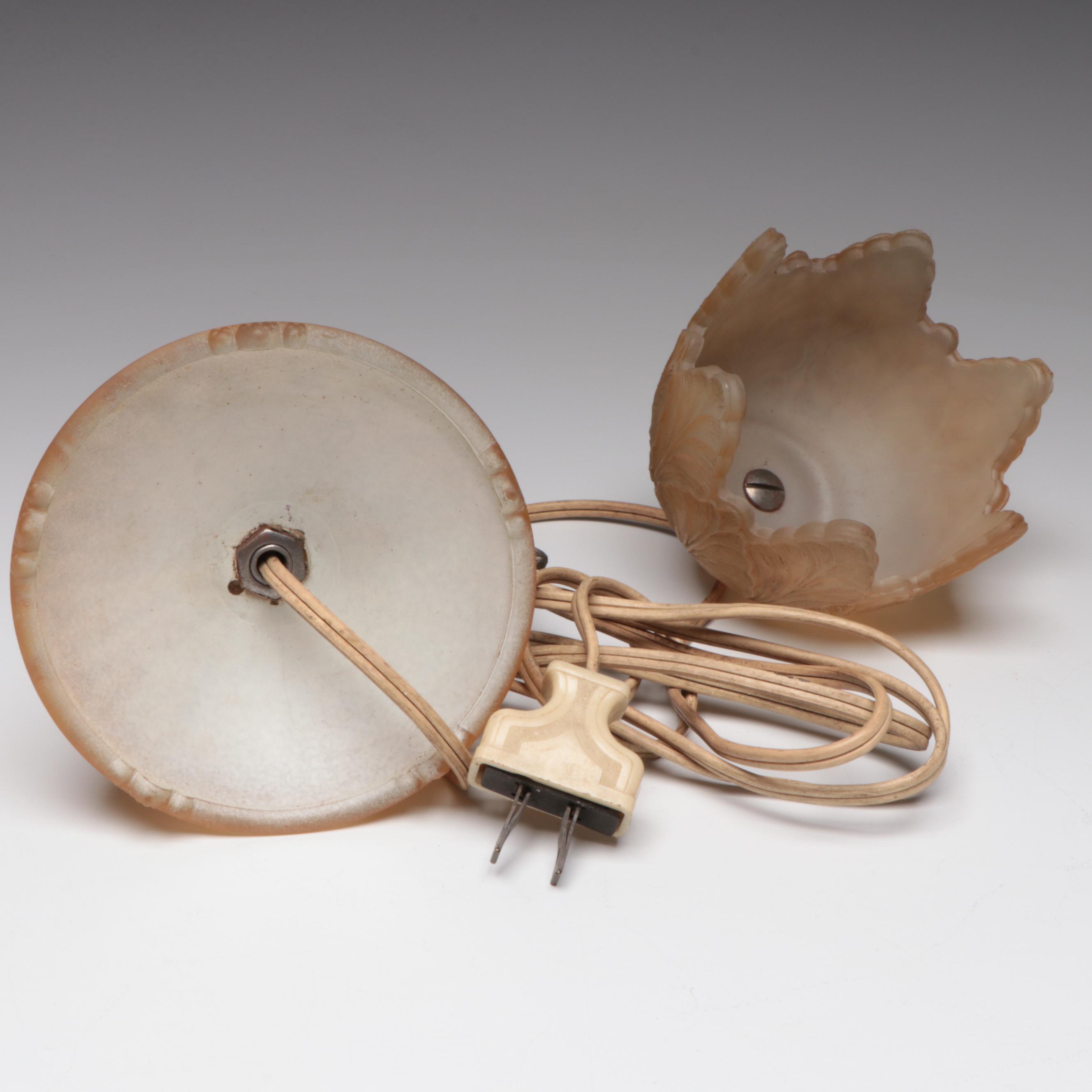 Roseville Pottery "Iris" Double Handle Centerpiece & Pressed Glass Accent Lamp