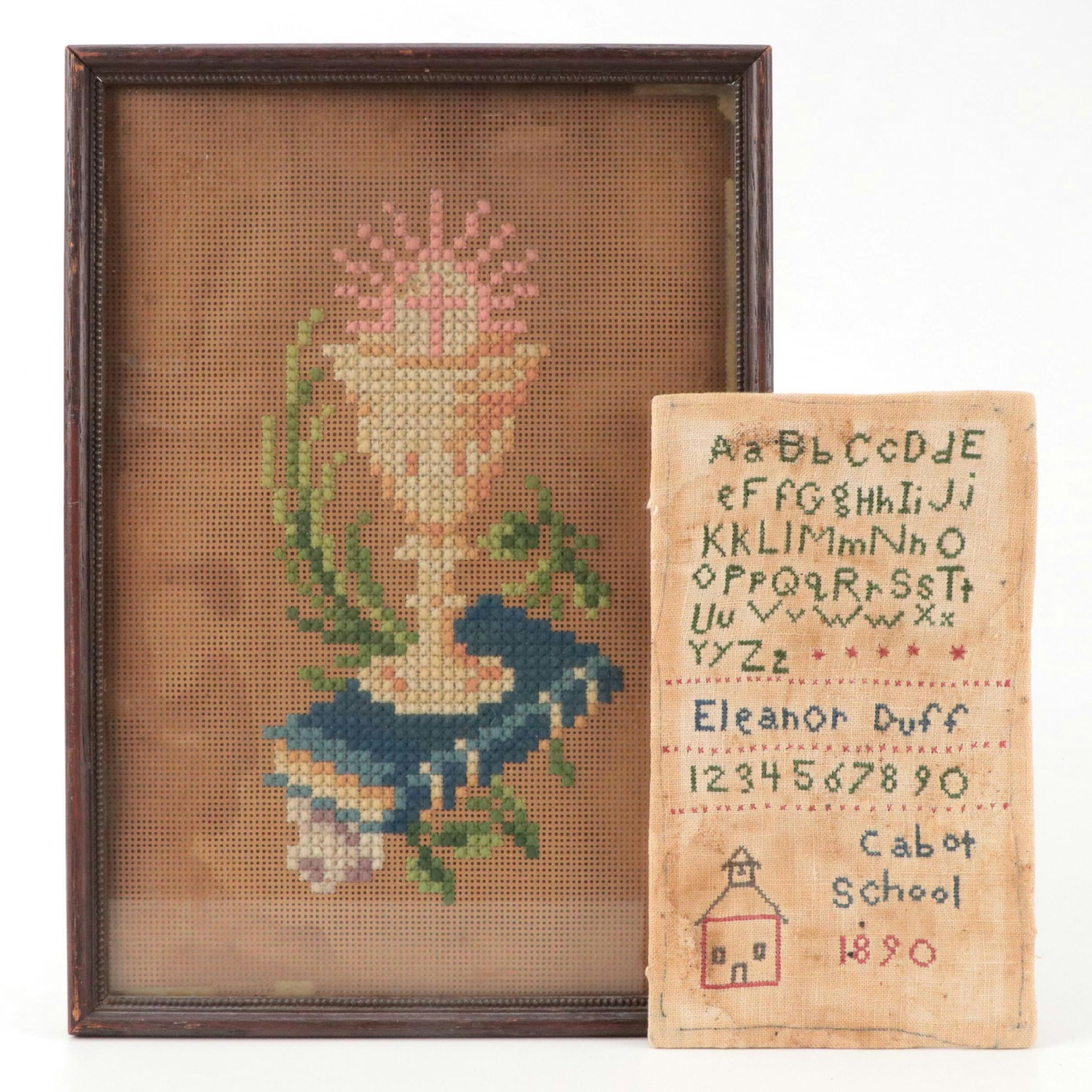 Victorian Perforated Paper Embroidery With Cross-Stitch Sampler, 1890