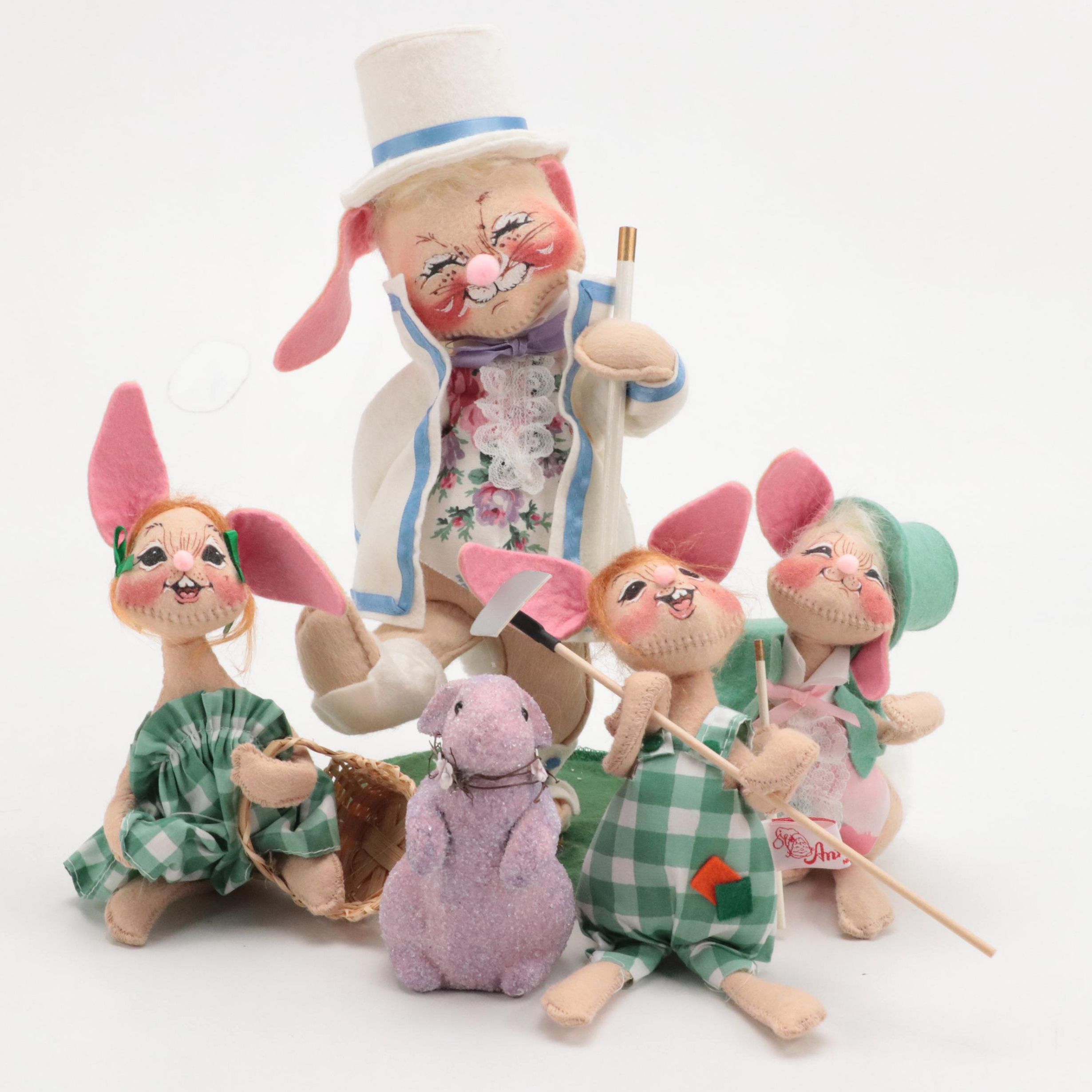 Annalee Mobilitee Dolls Plush Easter Rabbits with Other Figurine