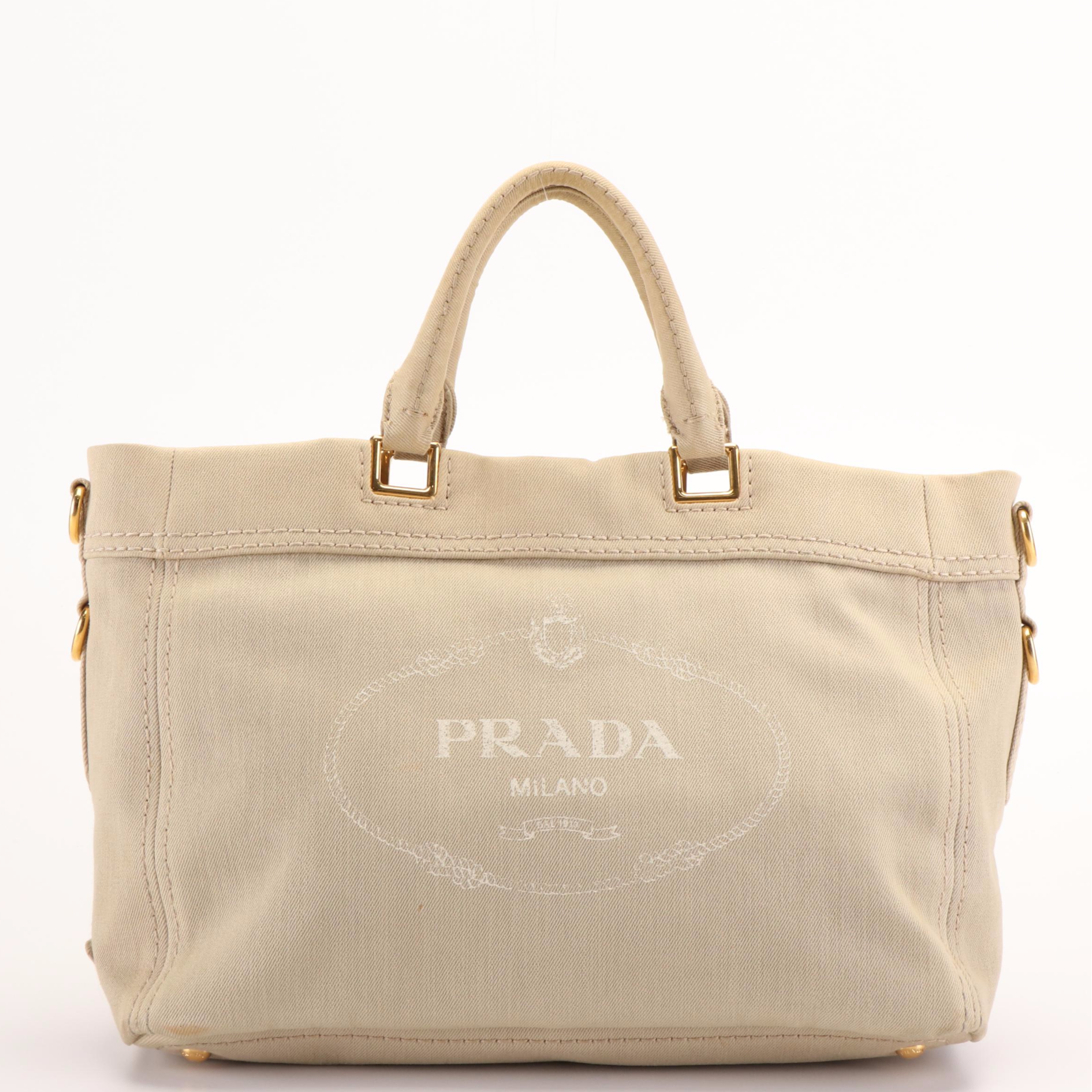 Prada Canapa Logo Natural Canvas Tote Bag