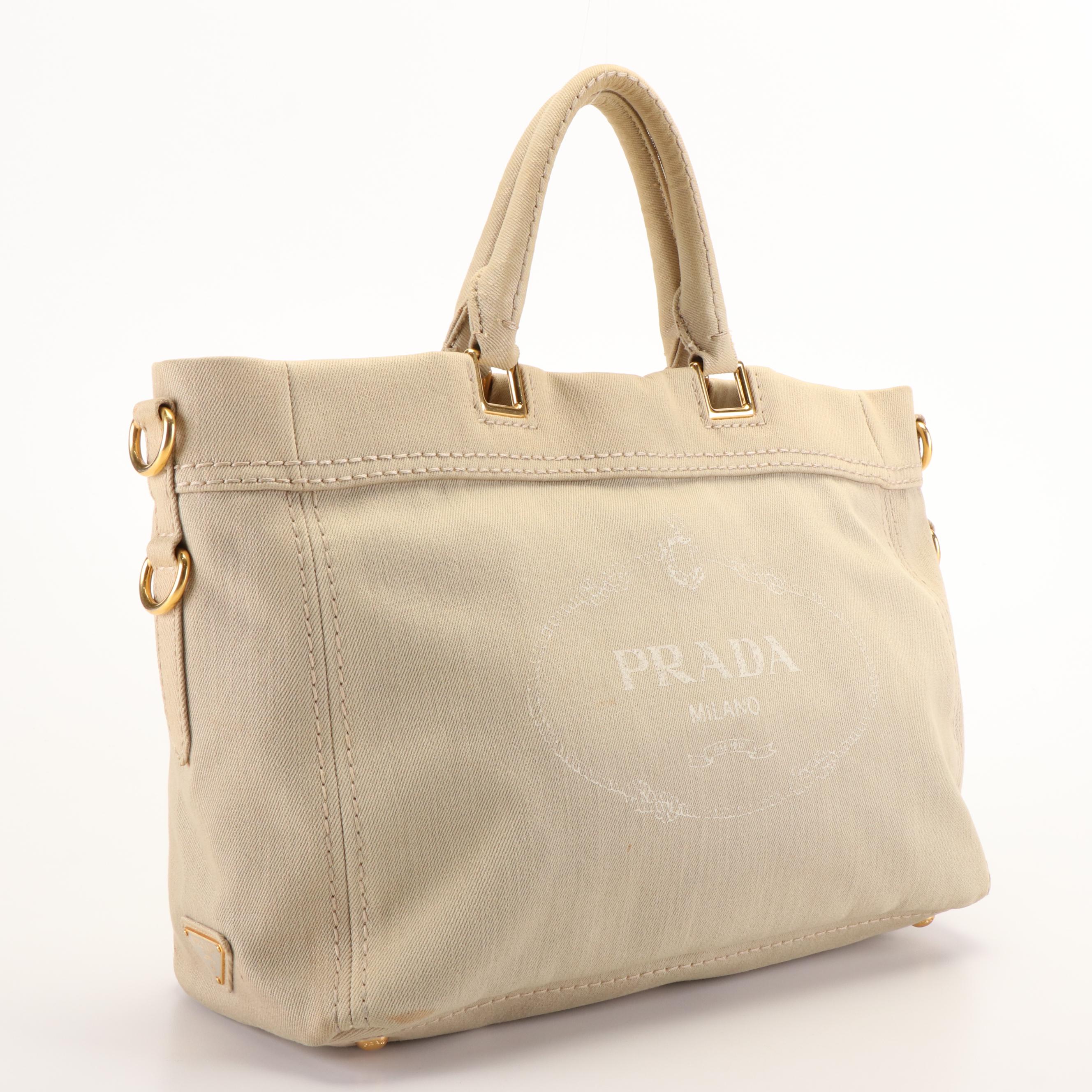 Prada Canapa Logo Natural Canvas Tote Bag