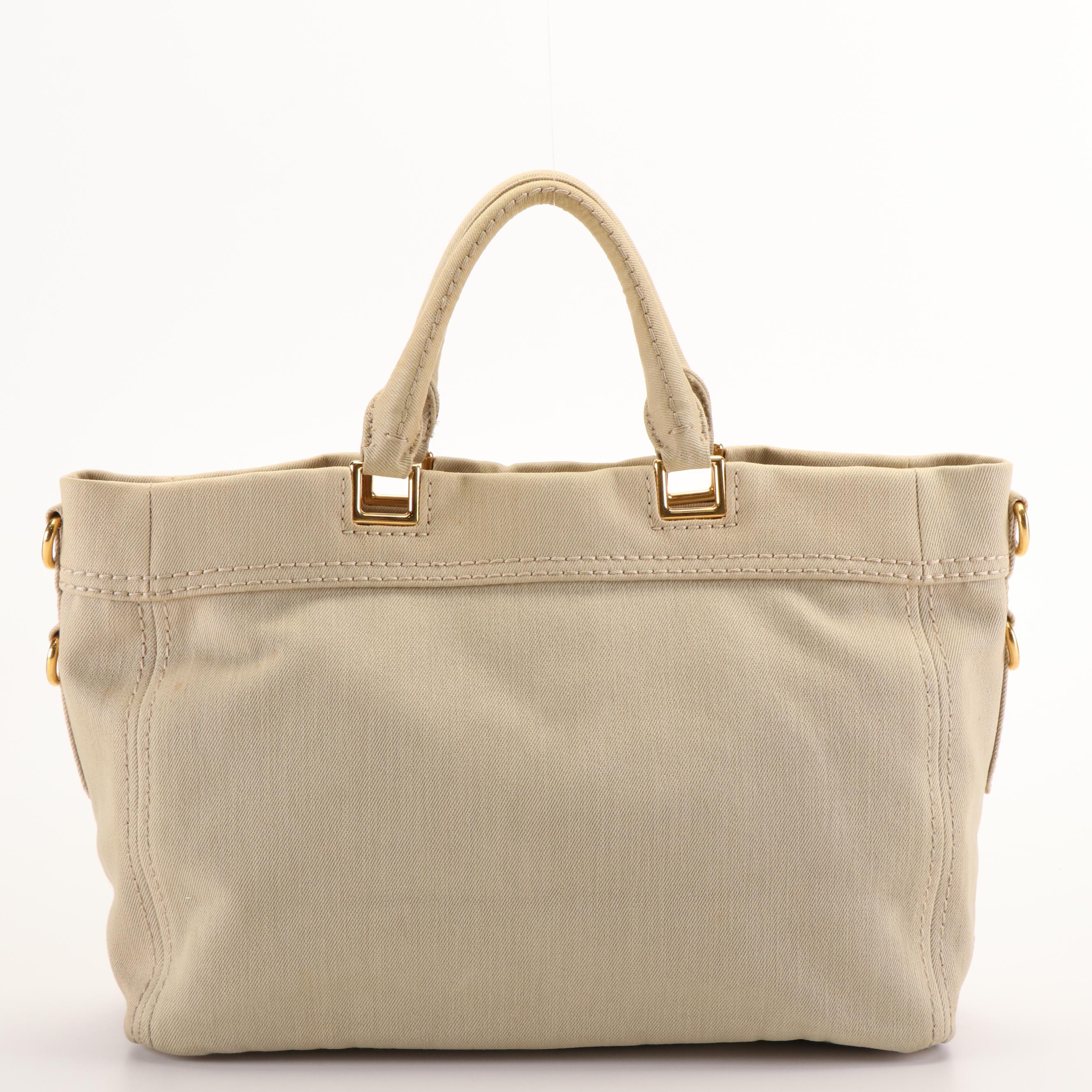 Prada Canapa Logo Natural Canvas Tote Bag