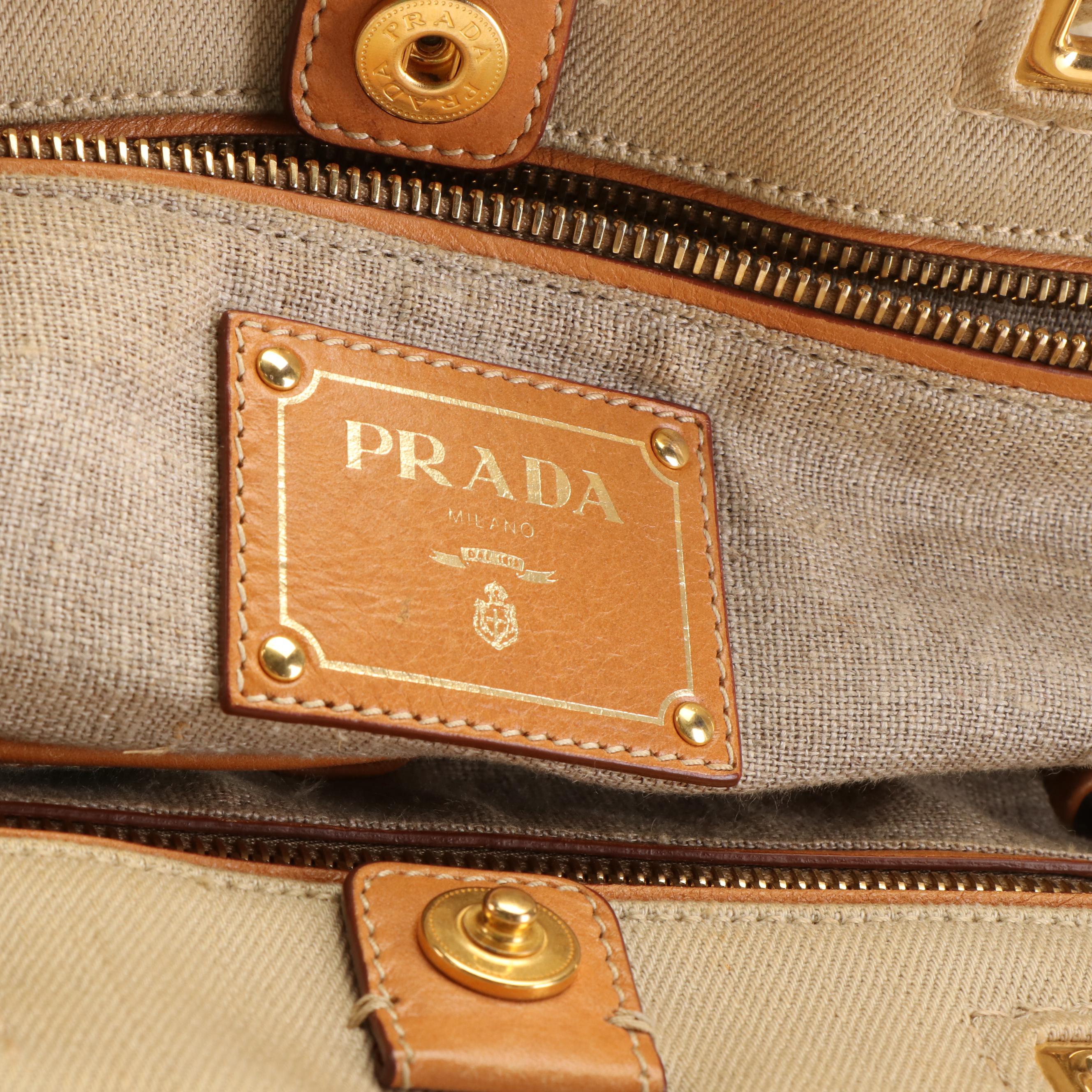 Prada Canapa Logo Natural Canvas Tote Bag