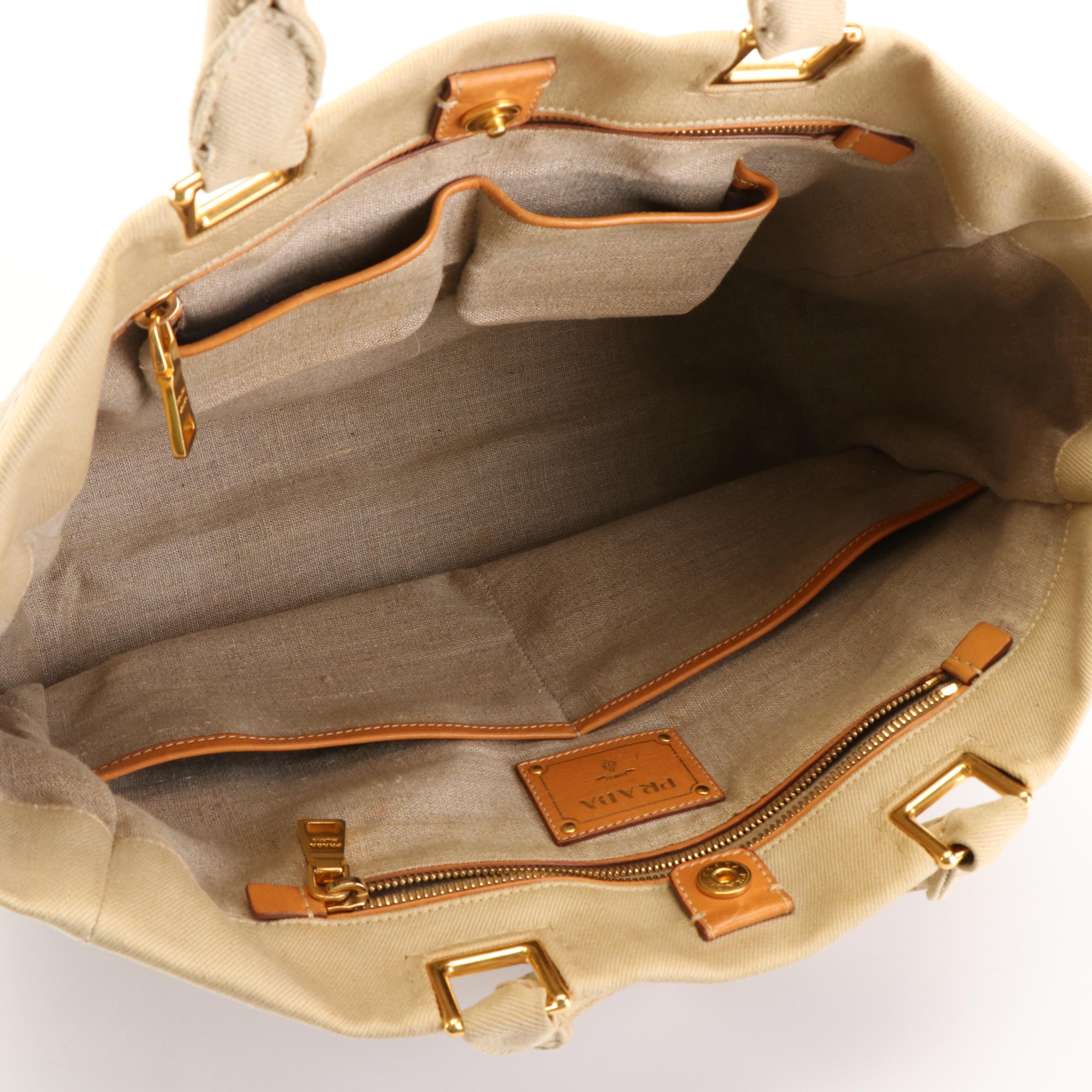 Prada Canapa Logo Natural Canvas Tote Bag
