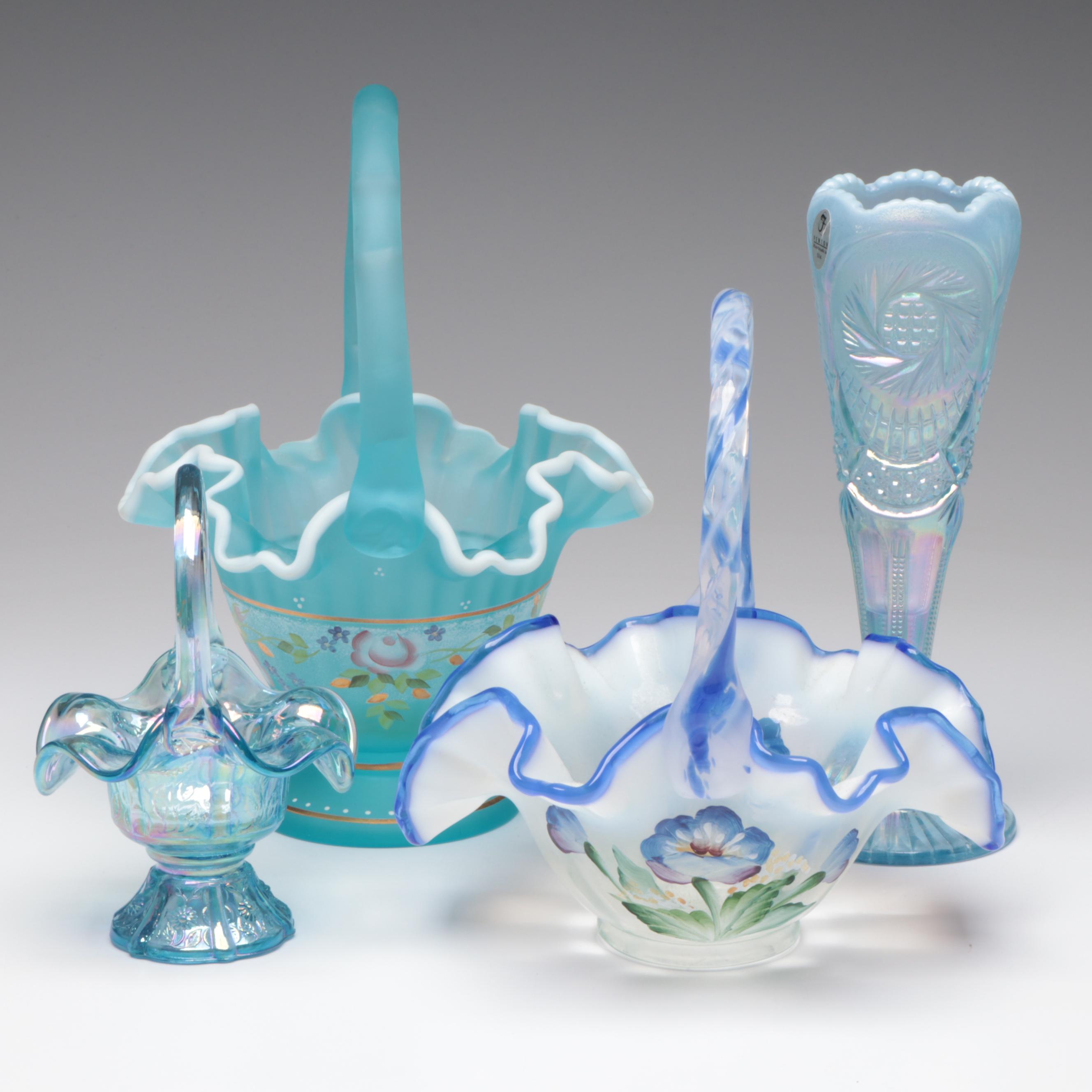 Fenton "Paneled Daisy Blue" Glass Bride's Basket and More Fenton Glass Décor