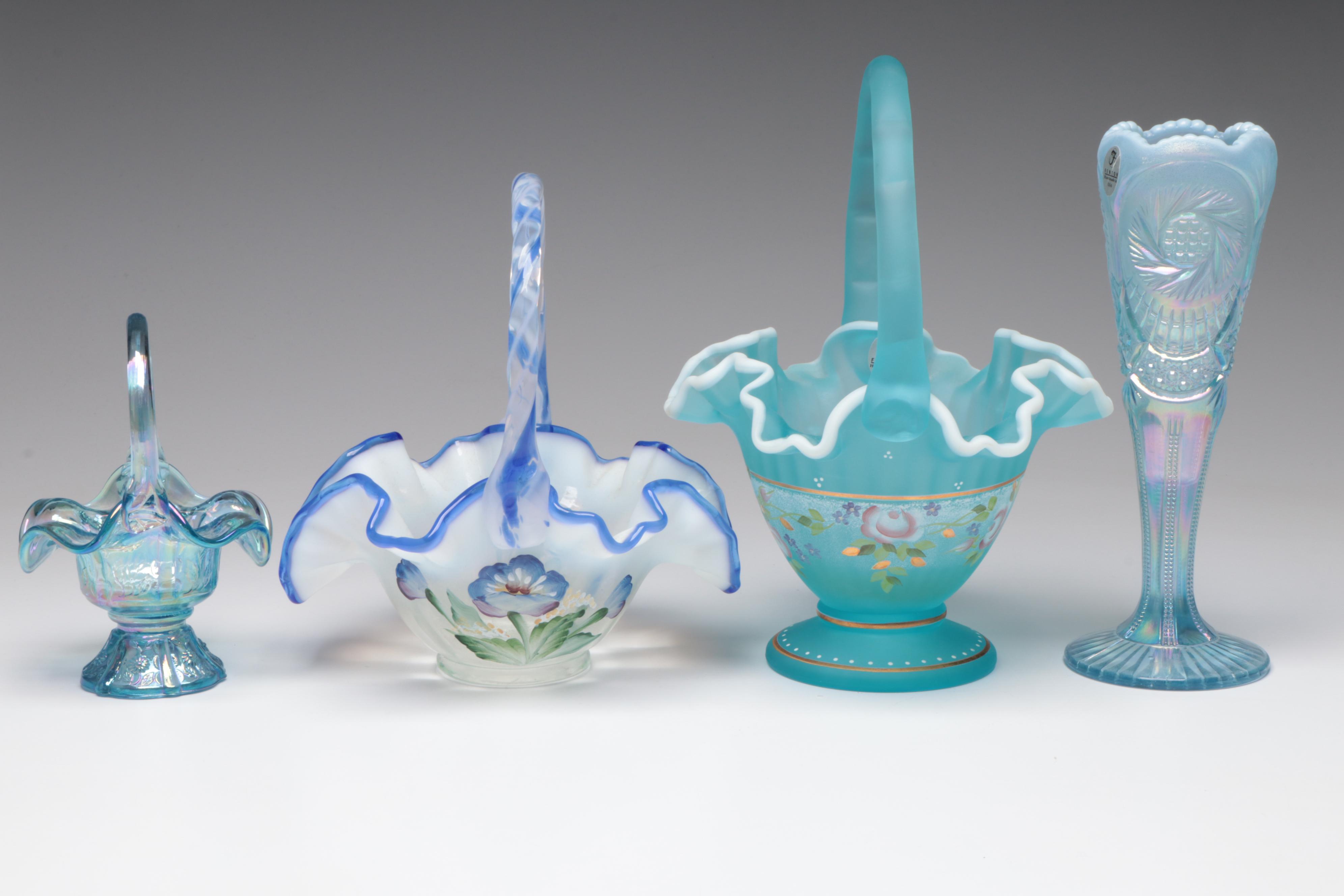 Fenton "Paneled Daisy Blue" Glass Bride's Basket and More Fenton Glass Décor