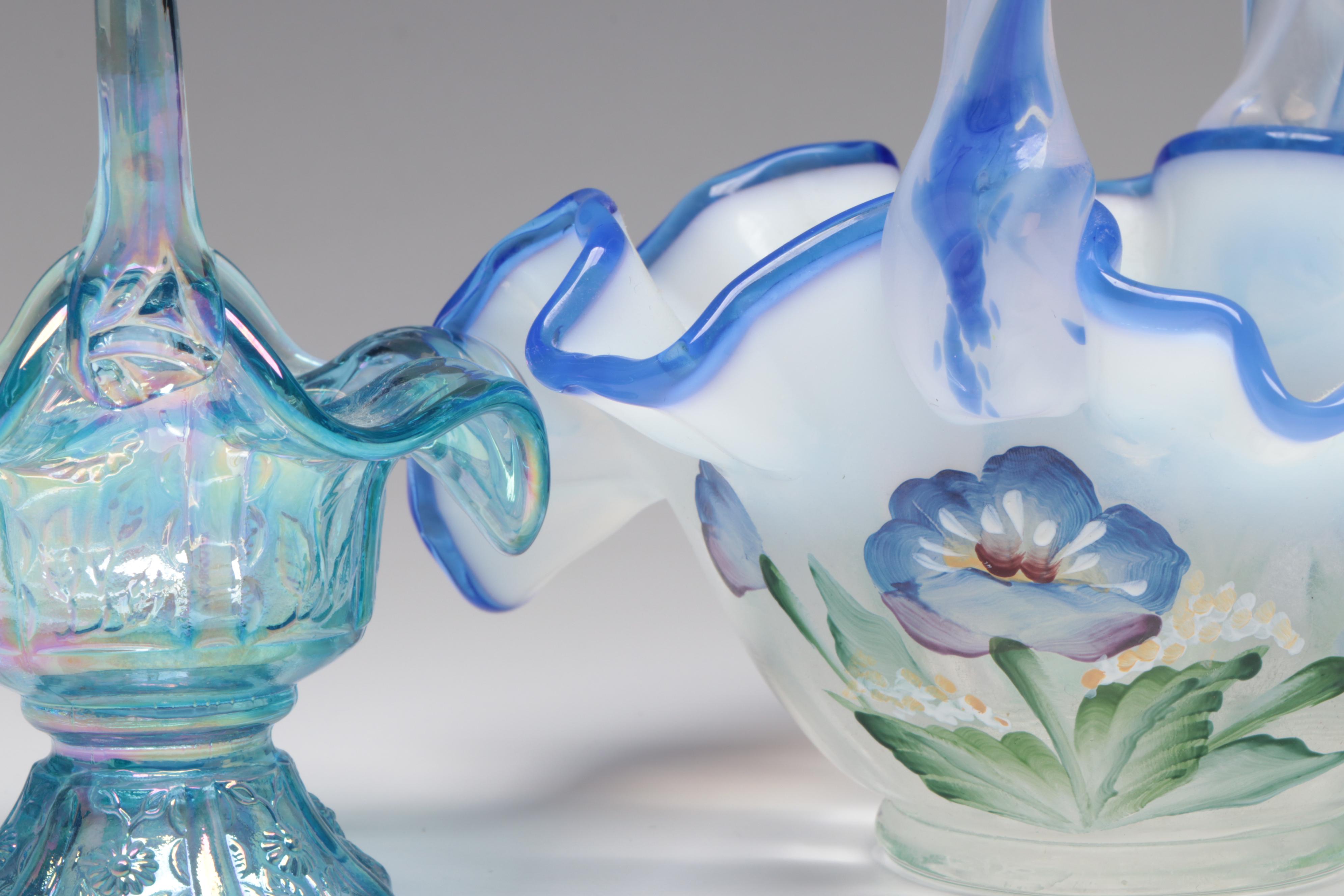 Fenton "Paneled Daisy Blue" Glass Bride's Basket and More Fenton Glass Décor