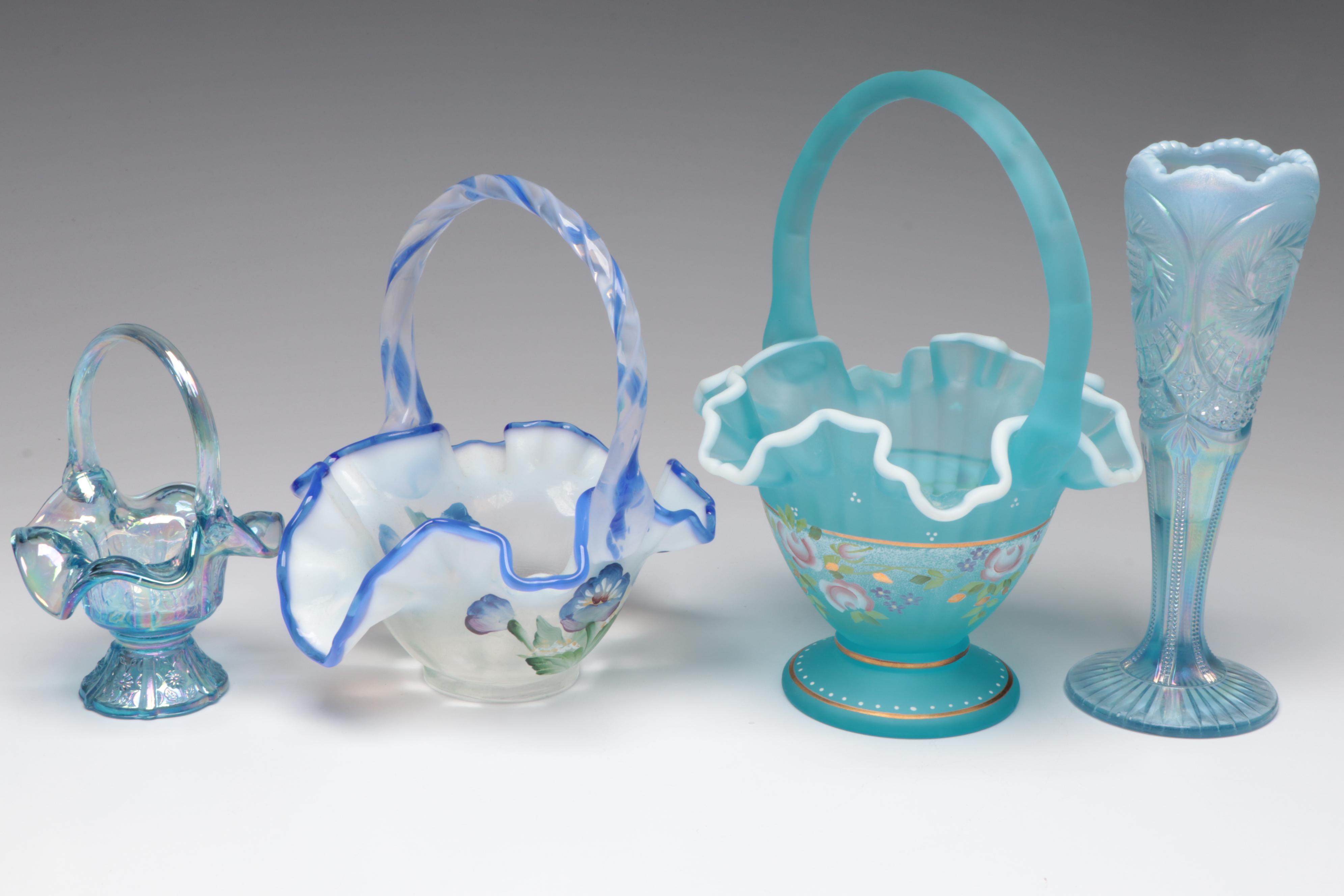 Fenton "Paneled Daisy Blue" Glass Bride's Basket and More Fenton Glass Décor