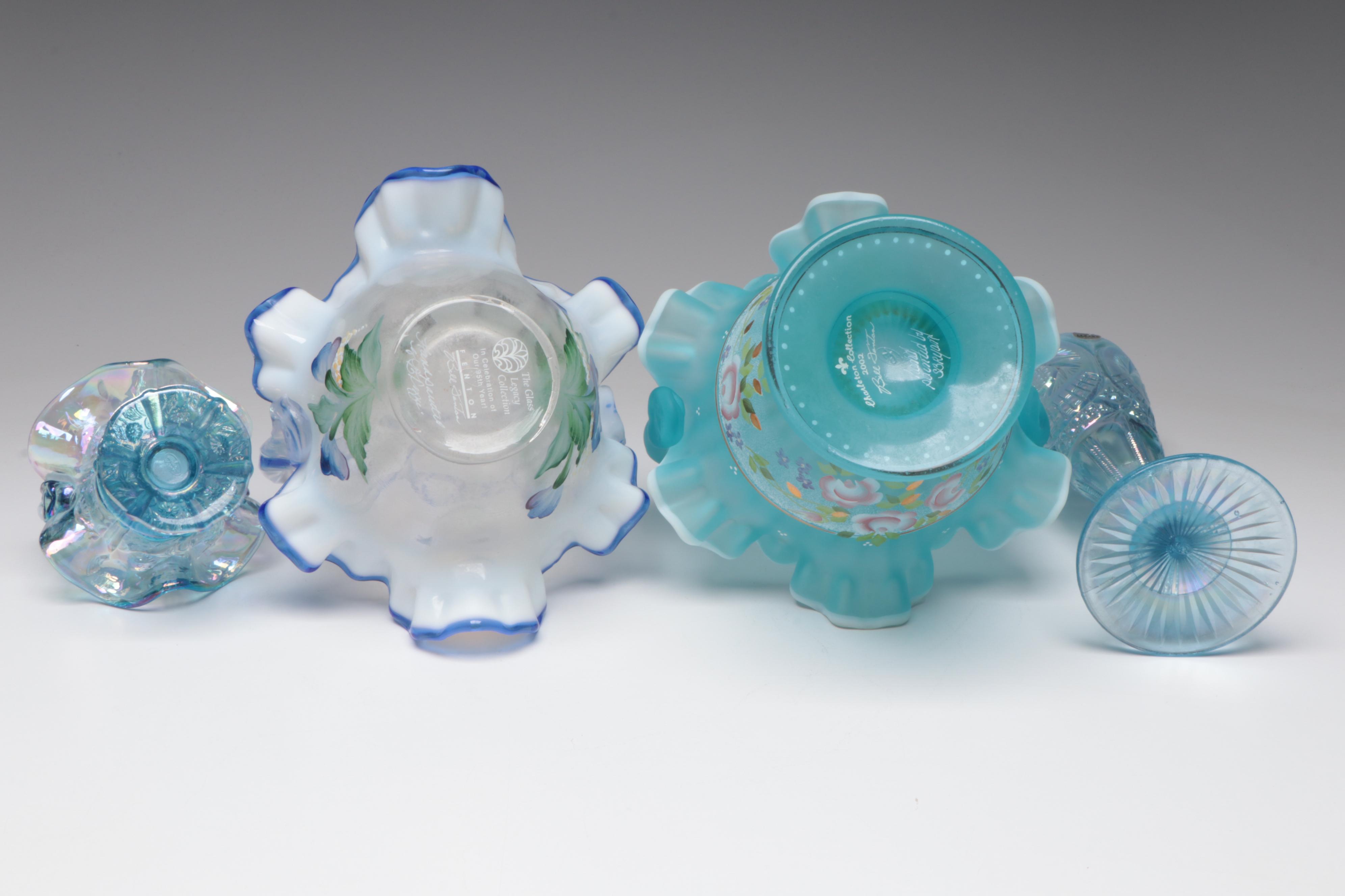 Fenton "Paneled Daisy Blue" Glass Bride's Basket and More Fenton Glass Décor