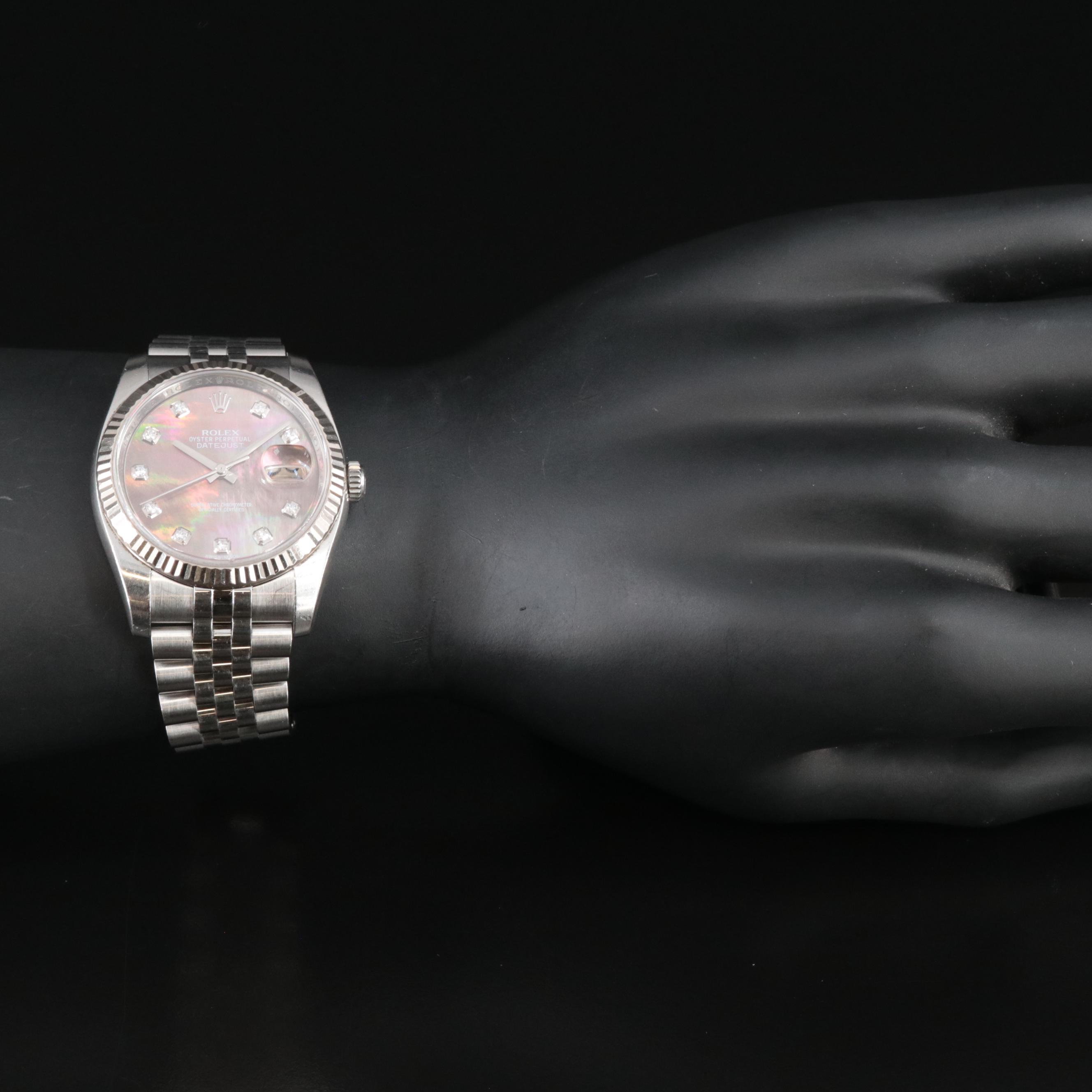 Rolex Black Mother-of-Pearl Factory Diamond Dial Datejust Watch