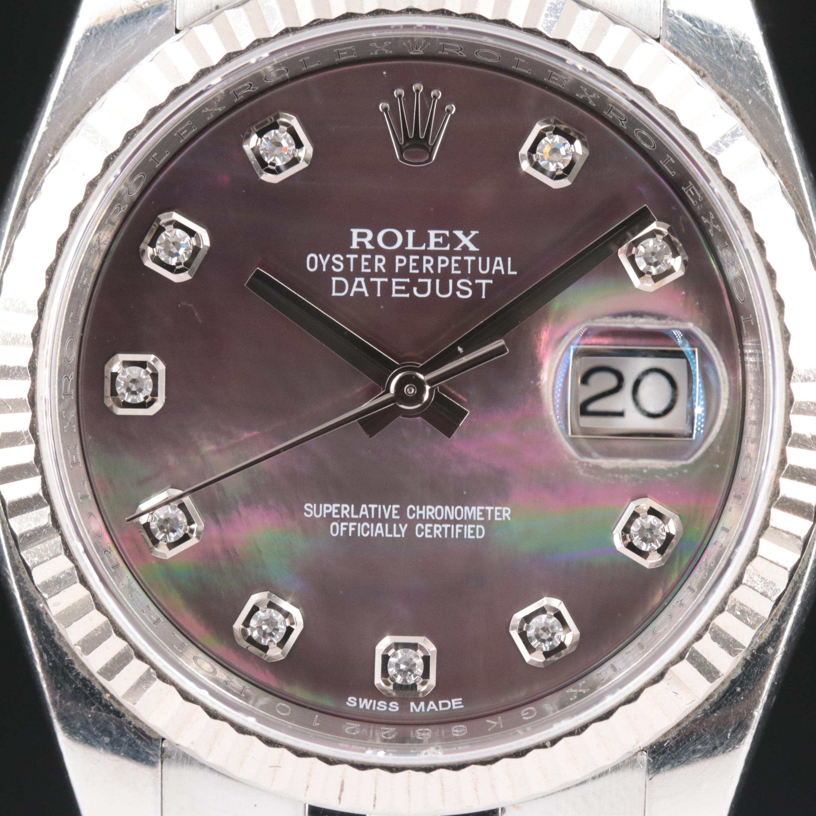 Rolex Black Mother-of-Pearl Factory Diamond Dial Datejust Watch