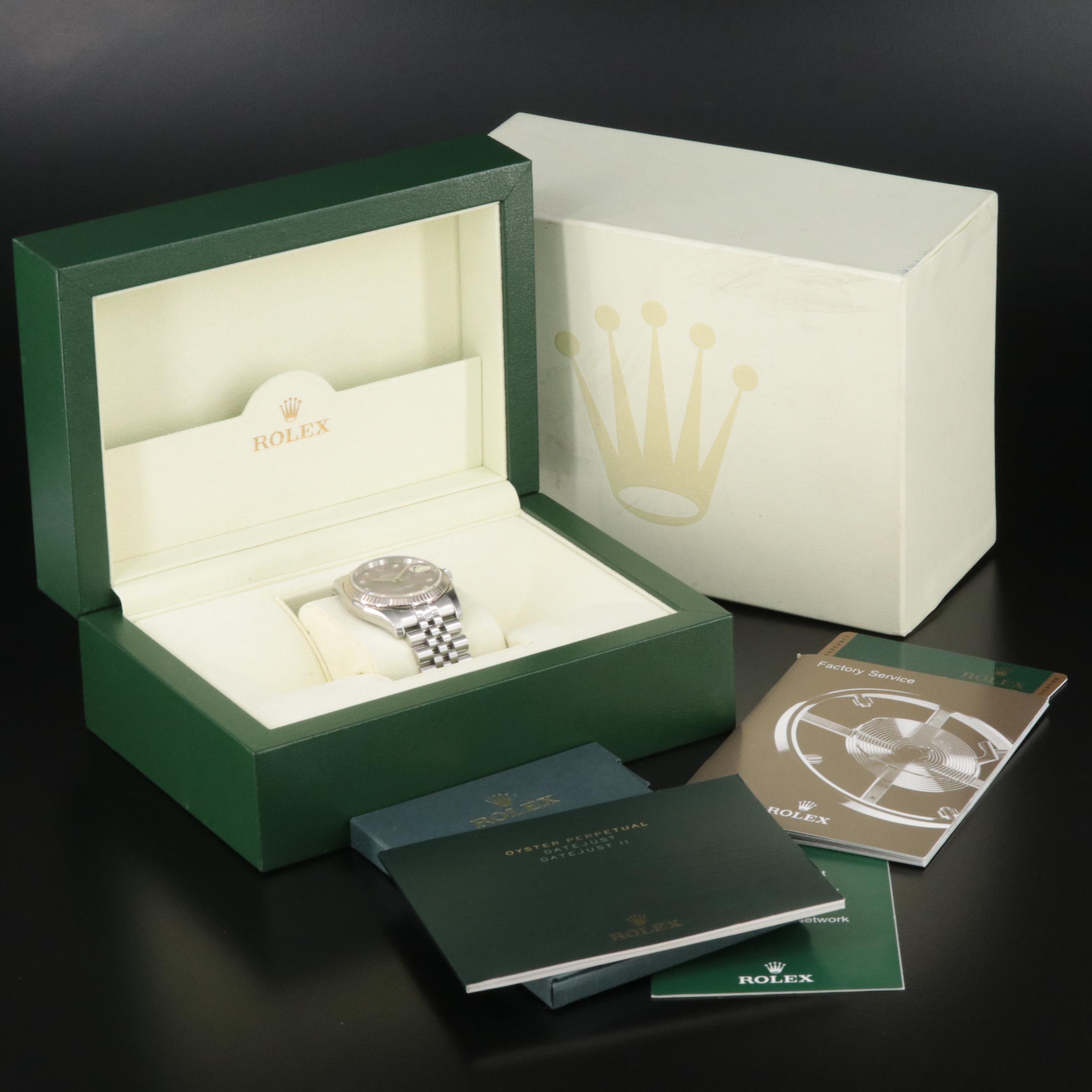 Rolex Black Mother-of-Pearl Factory Diamond Dial Datejust Watch