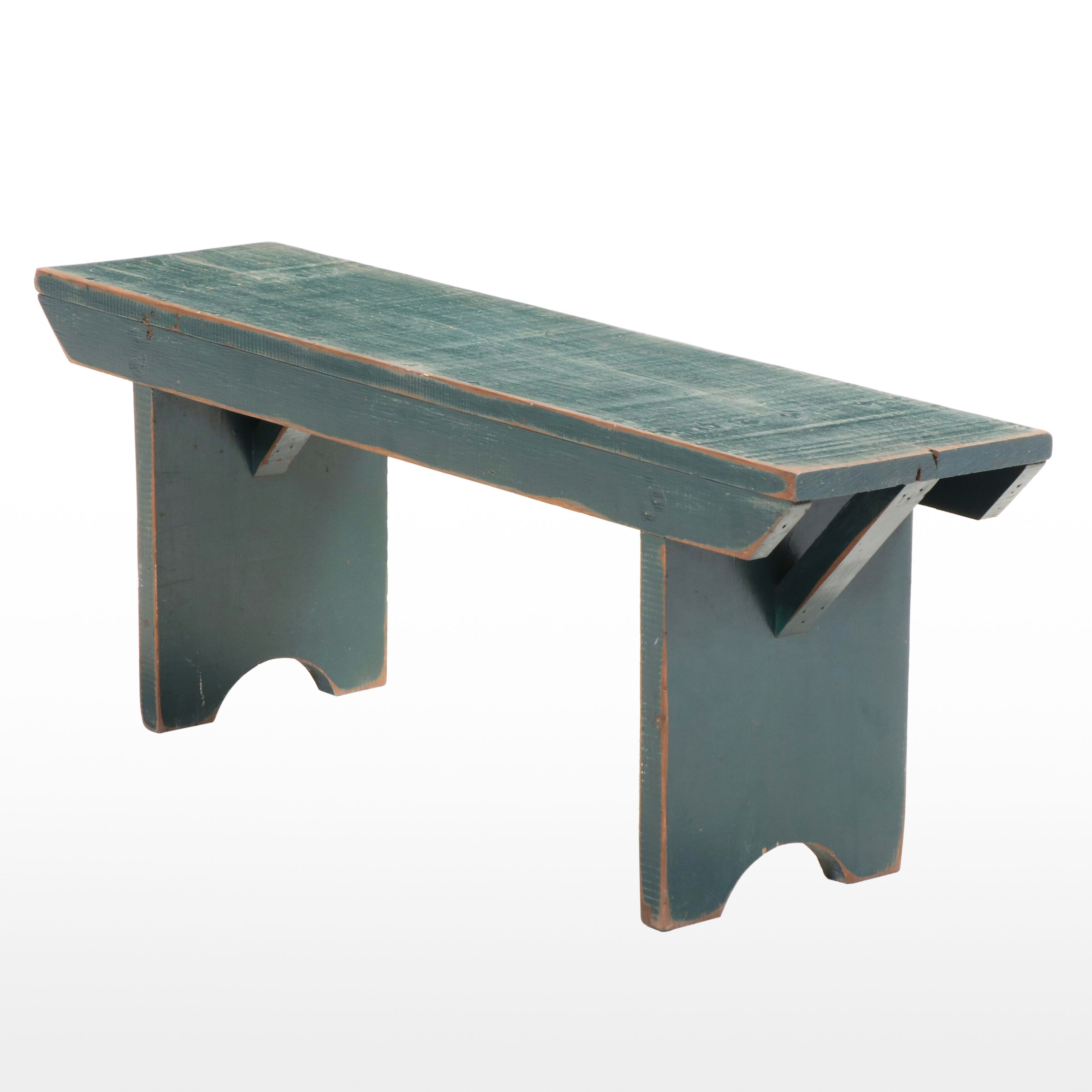 American Primitive Green-Painted Bootjack Bench, Late 20th Century