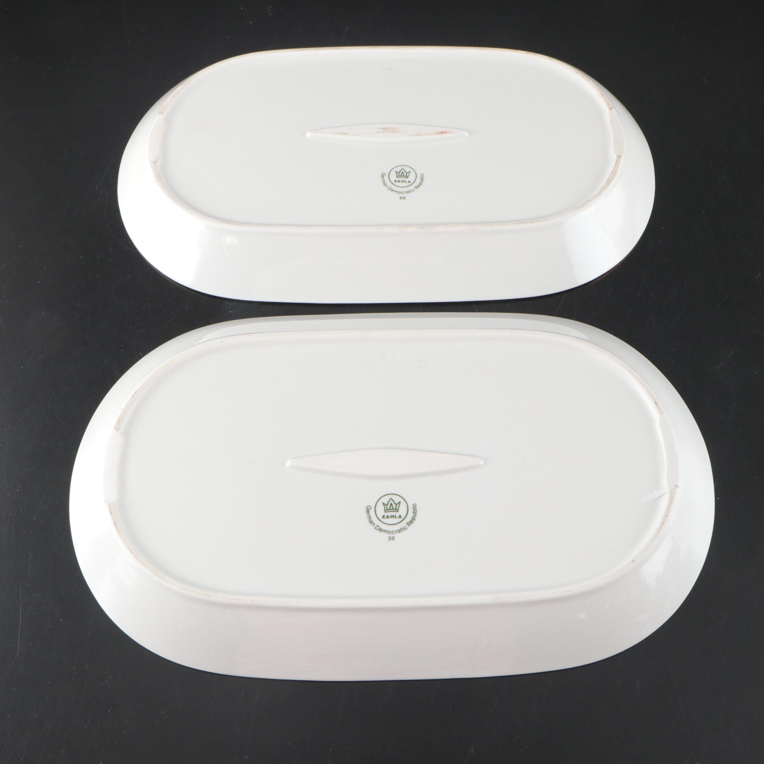 Kahla Porcelain Platters with Limoges Plates and Basket