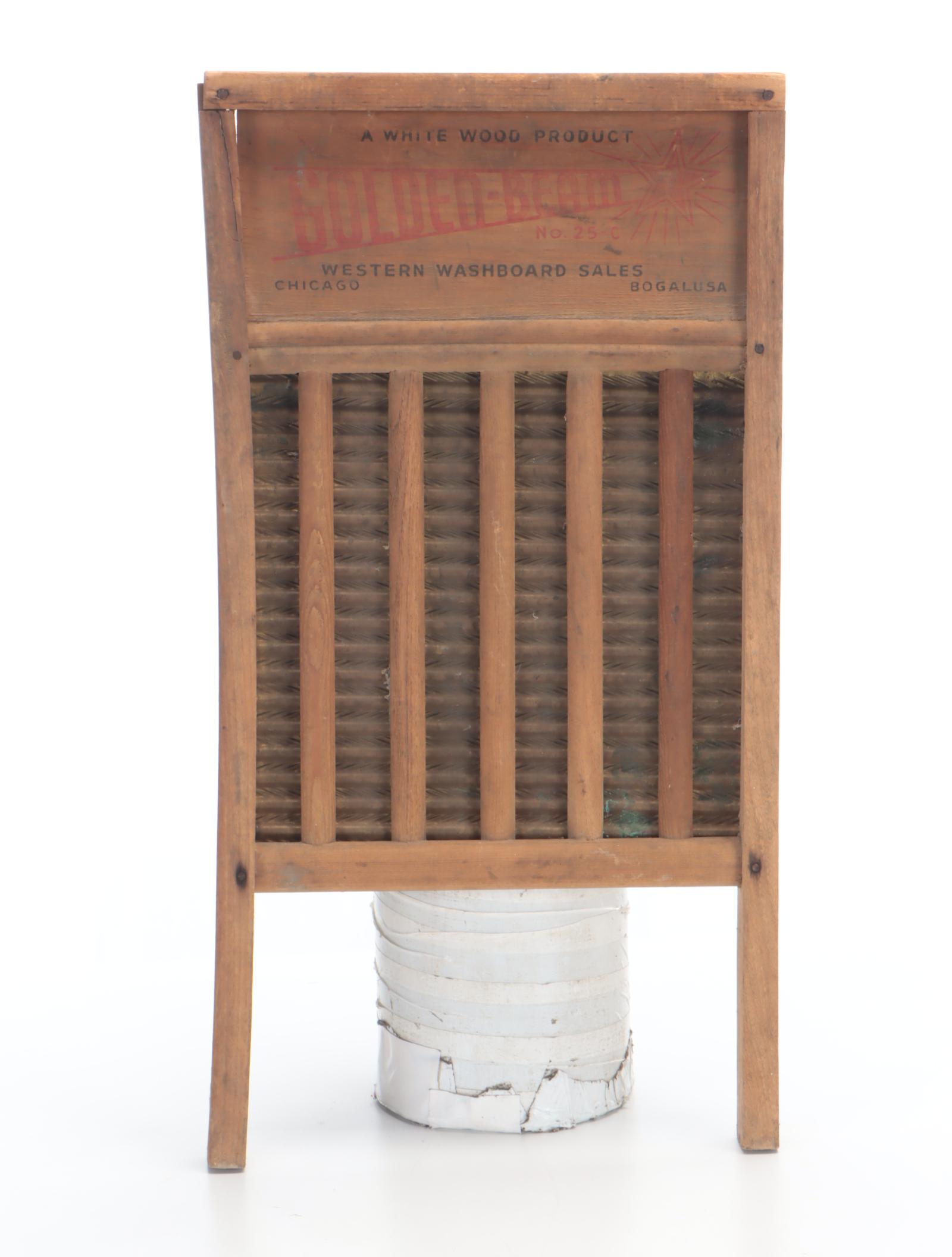 Primitive Washboard with Egg Crate, Wire Basket and Other Décor