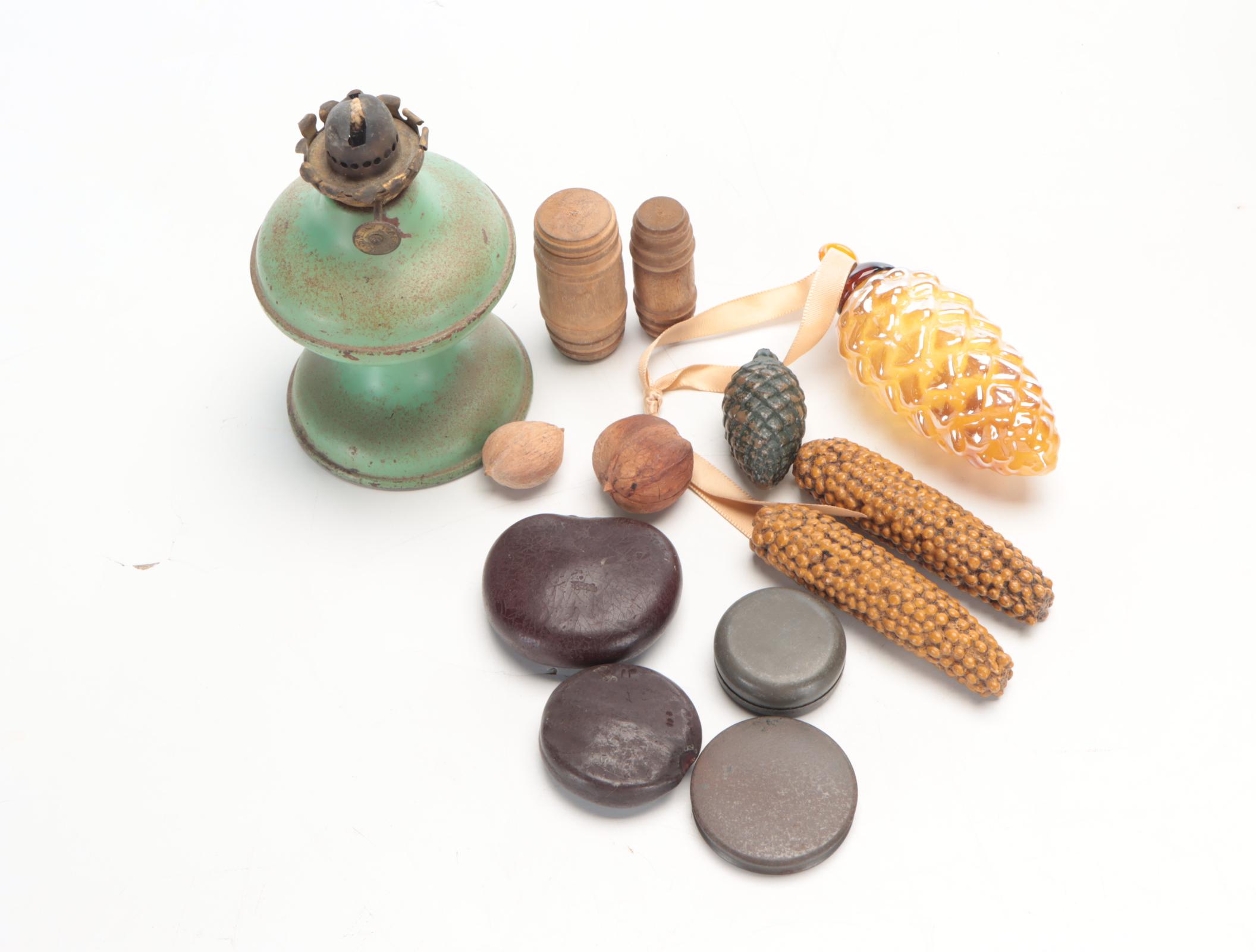 Primitive Washboard with Egg Crate, Wire Basket and Other Décor