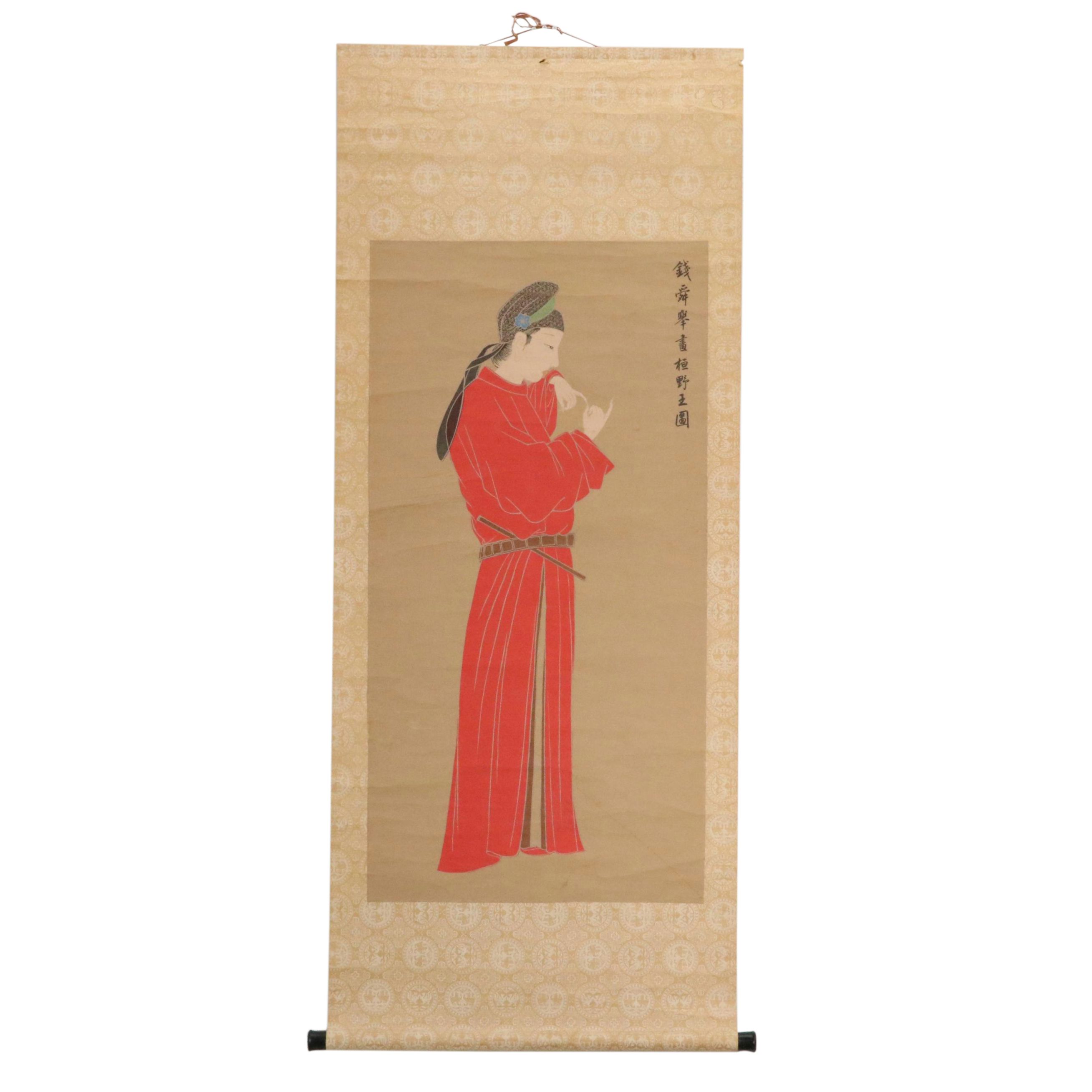 Chinese Scroll Gouache Painting of Figure