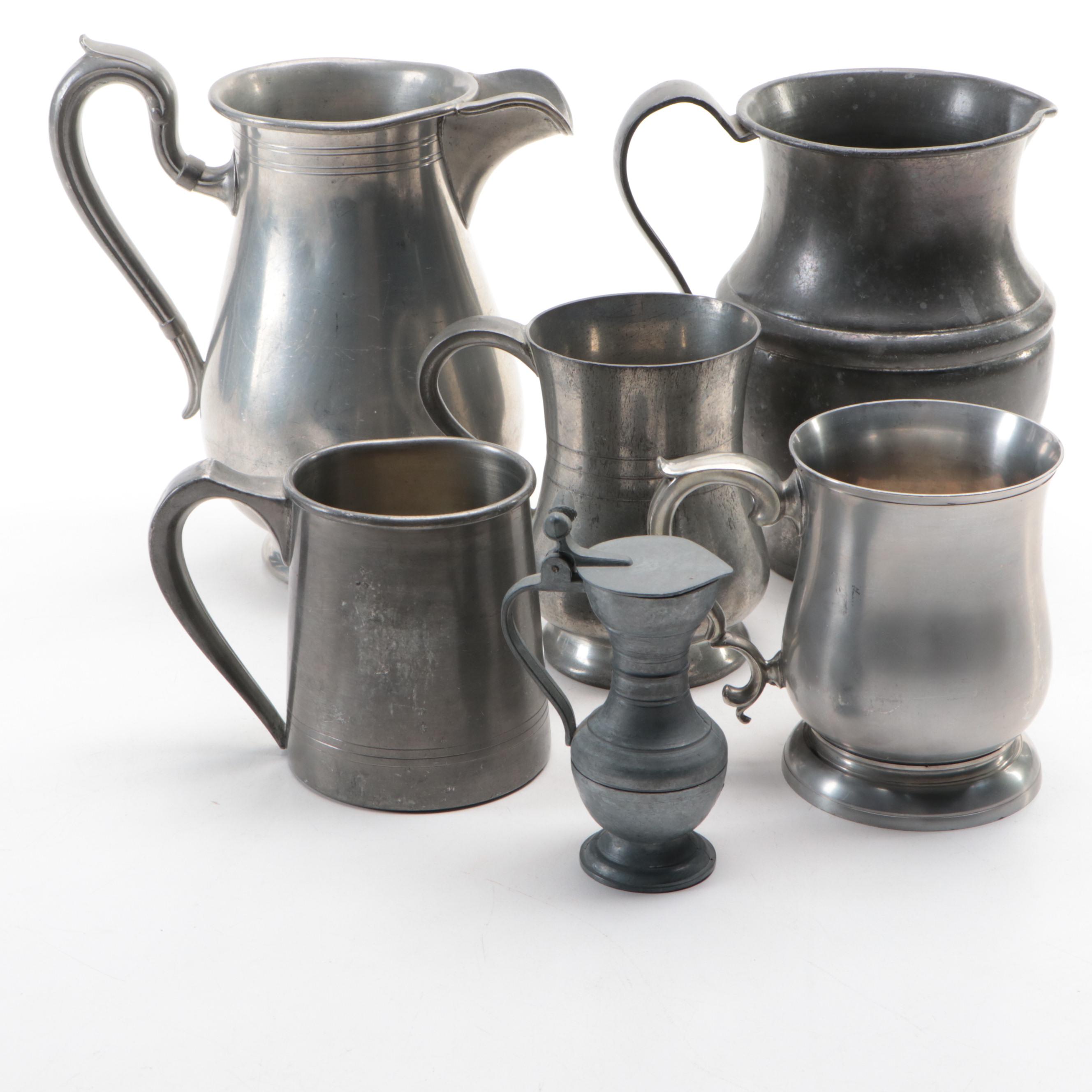 Stieff "Williamsburg" Pewter Tankard and More Pewter Pitchers and Drinkware