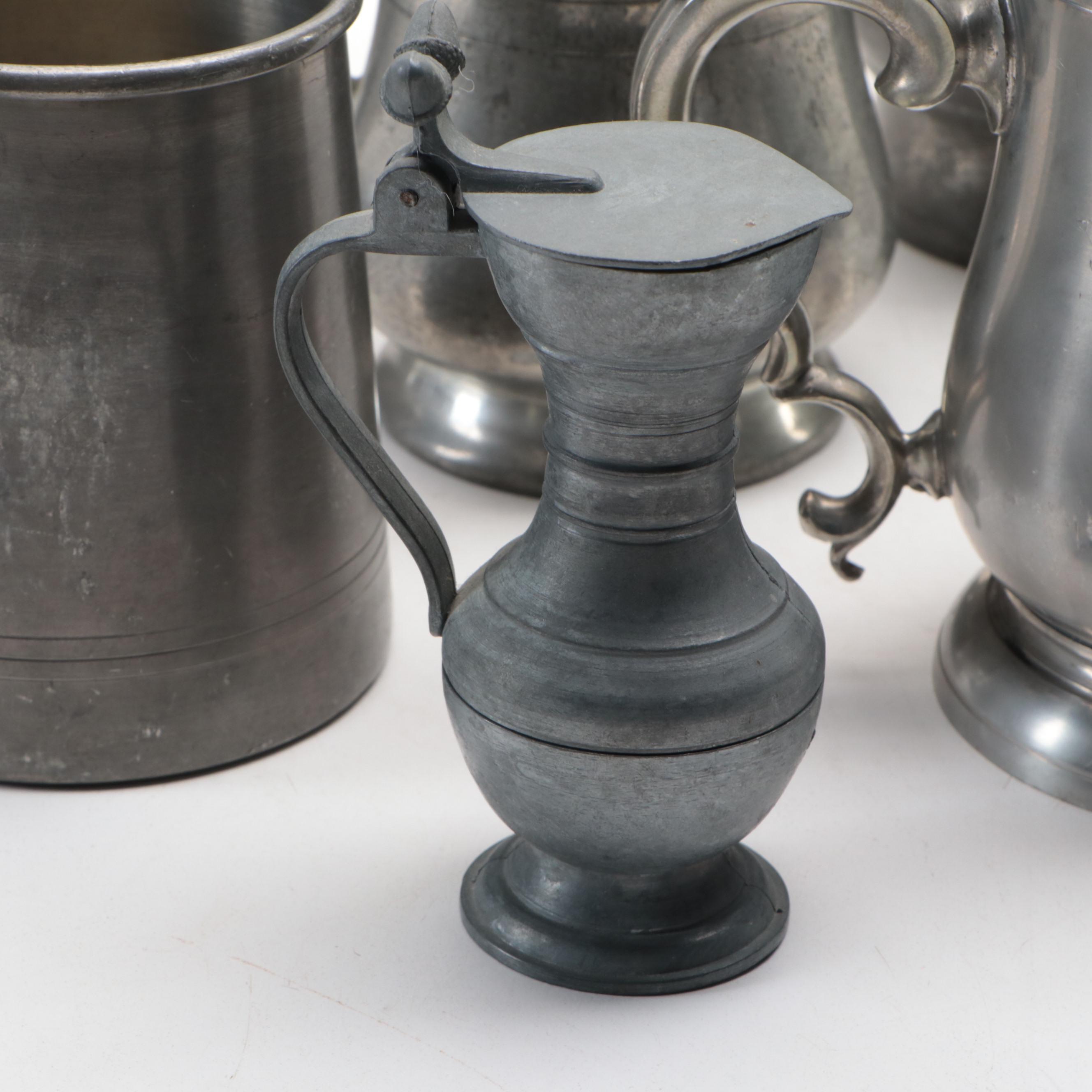 Stieff "Williamsburg" Pewter Tankard and More Pewter Pitchers and Drinkware