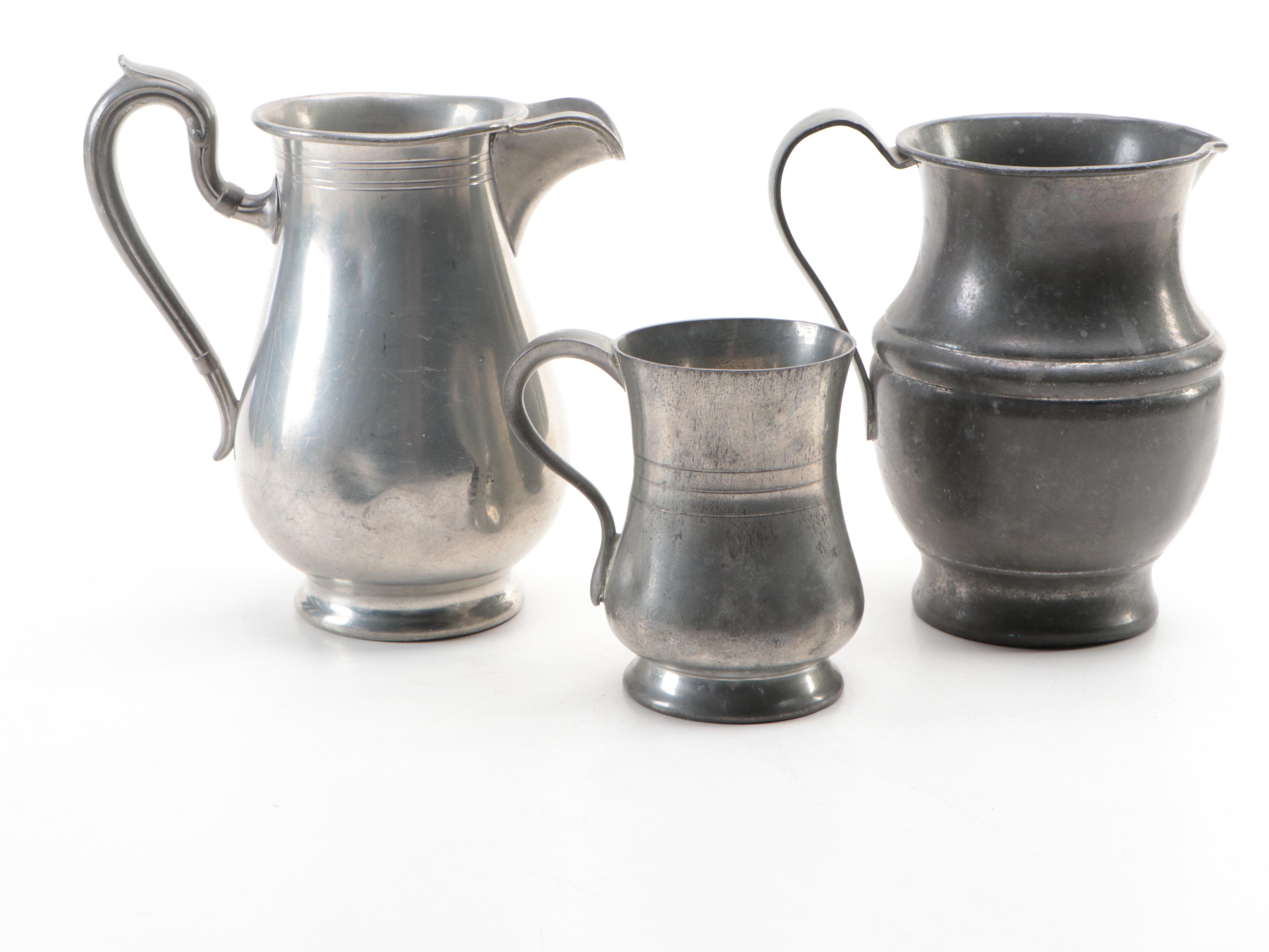 Stieff "Williamsburg" Pewter Tankard and More Pewter Pitchers and Drinkware