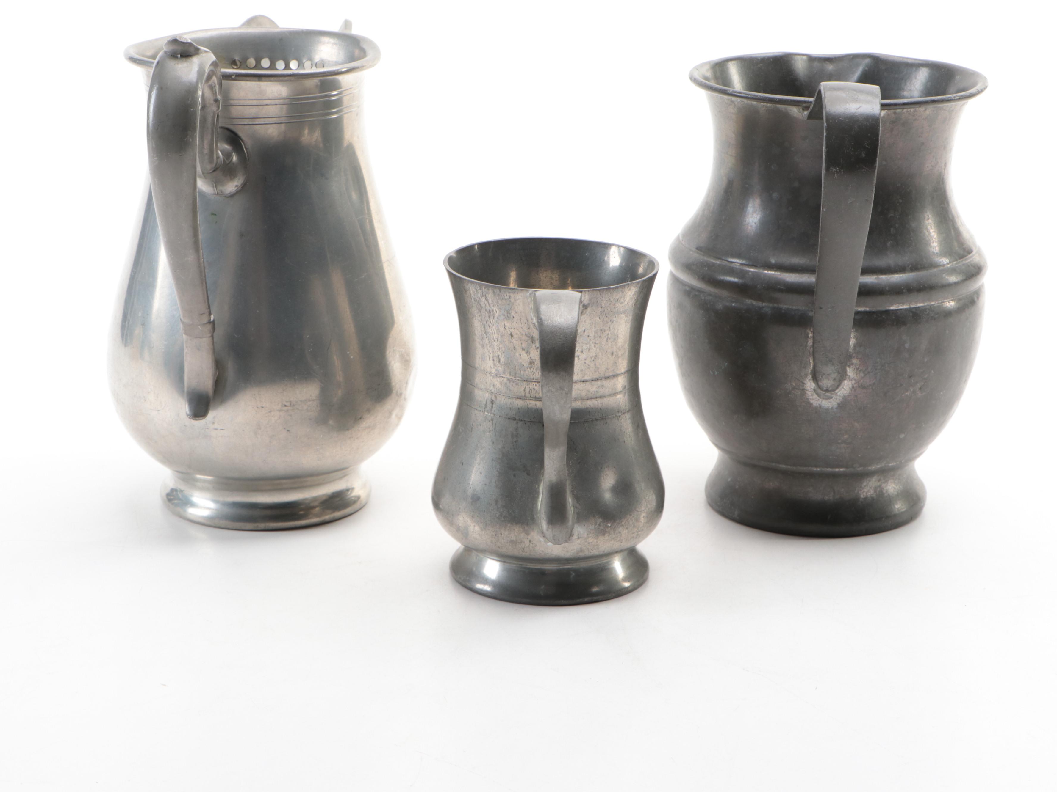 Stieff "Williamsburg" Pewter Tankard and More Pewter Pitchers and Drinkware